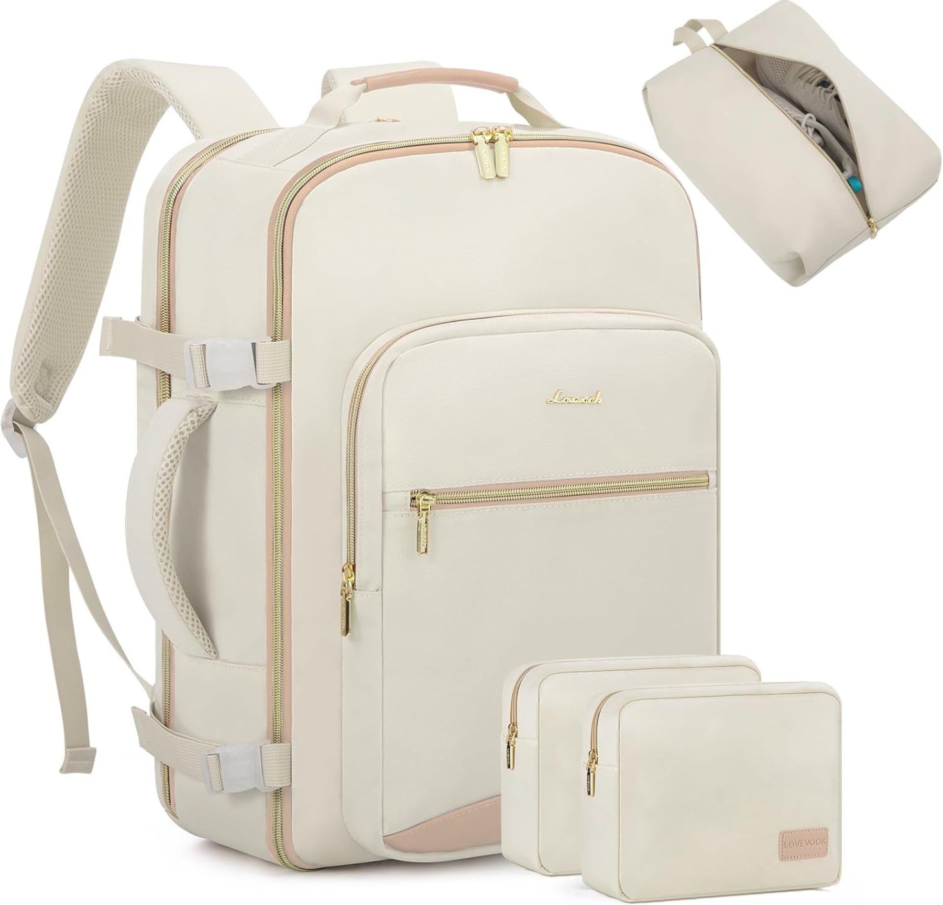 LOVEVOOK Travel Backpack for Women Men as Personal Item Flight Approved, 40L Luggage Carry On Backpack,17.3inch Large Laptop Backpack Waterproof Outdoor Sports with 3 Packing Cubes,Beige-Flesh beige LOVEVOOK Travel Backpack for Women Men as Personal Item Flight Approved, 40L Luggage Carry On Backpack,17.3inch Large Laptop Backpack Waterproof Outdoor Sports with 3 Packing Cubes,Beige-Flesh beige