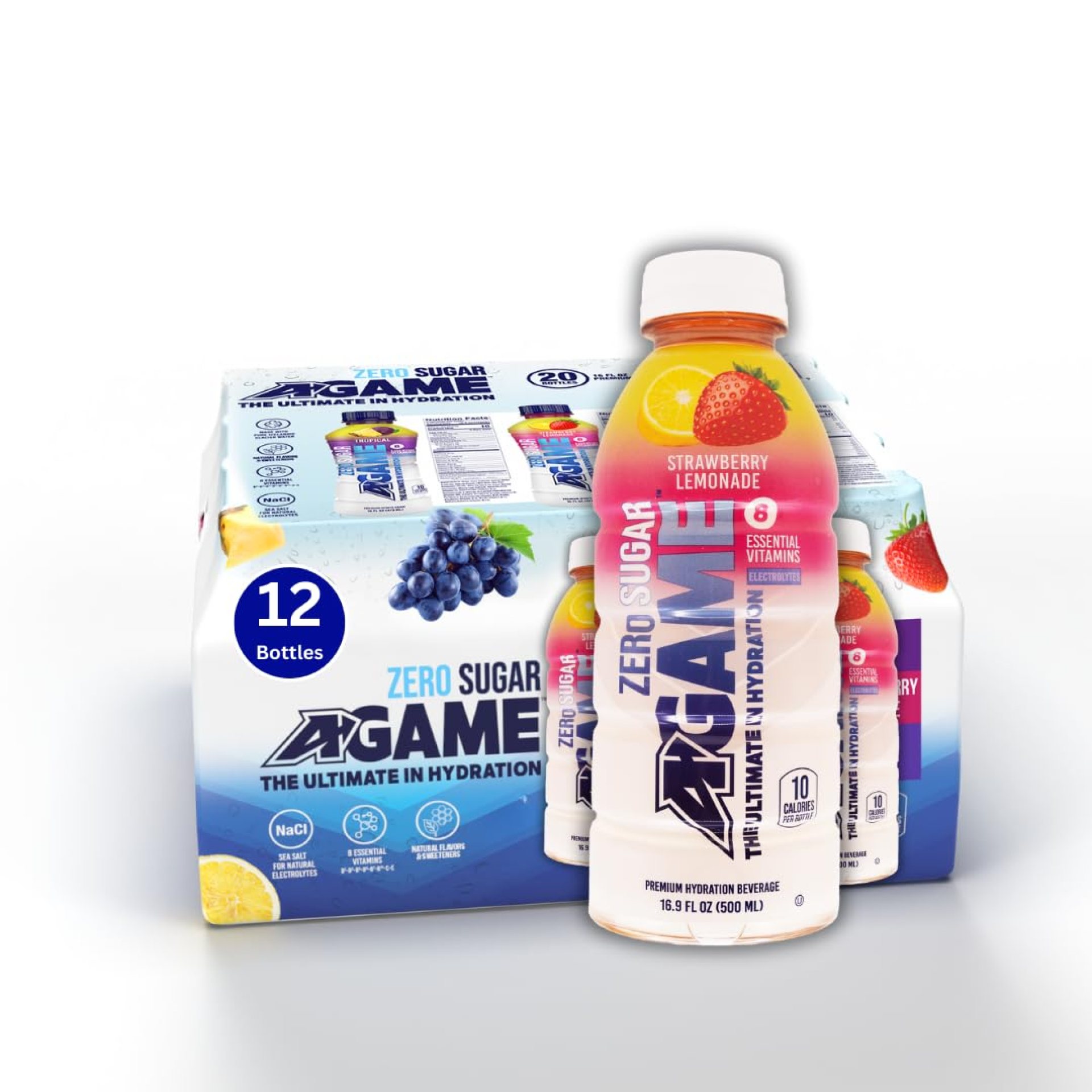 A-Game Zero Sugar Sports Drink, Strawberry Lemonade Zero, Sugar Free Hydration Sports Beverage, 8 Vitamins Plus Electrolytes, Natural Flavors, Gluten Free & Keto Friendly, 16.9 Fl Oz (Pack of 12) A-Game Zero Sugar Sports Drink, Strawberry Lemonade Zero, Sugar Free Hydration Sports Beverage, 8 Vitamins Plus Electrolytes, Natural Flavors, Gluten Free & Keto Friendly, 16.9 Fl Oz (Pack of 12)
