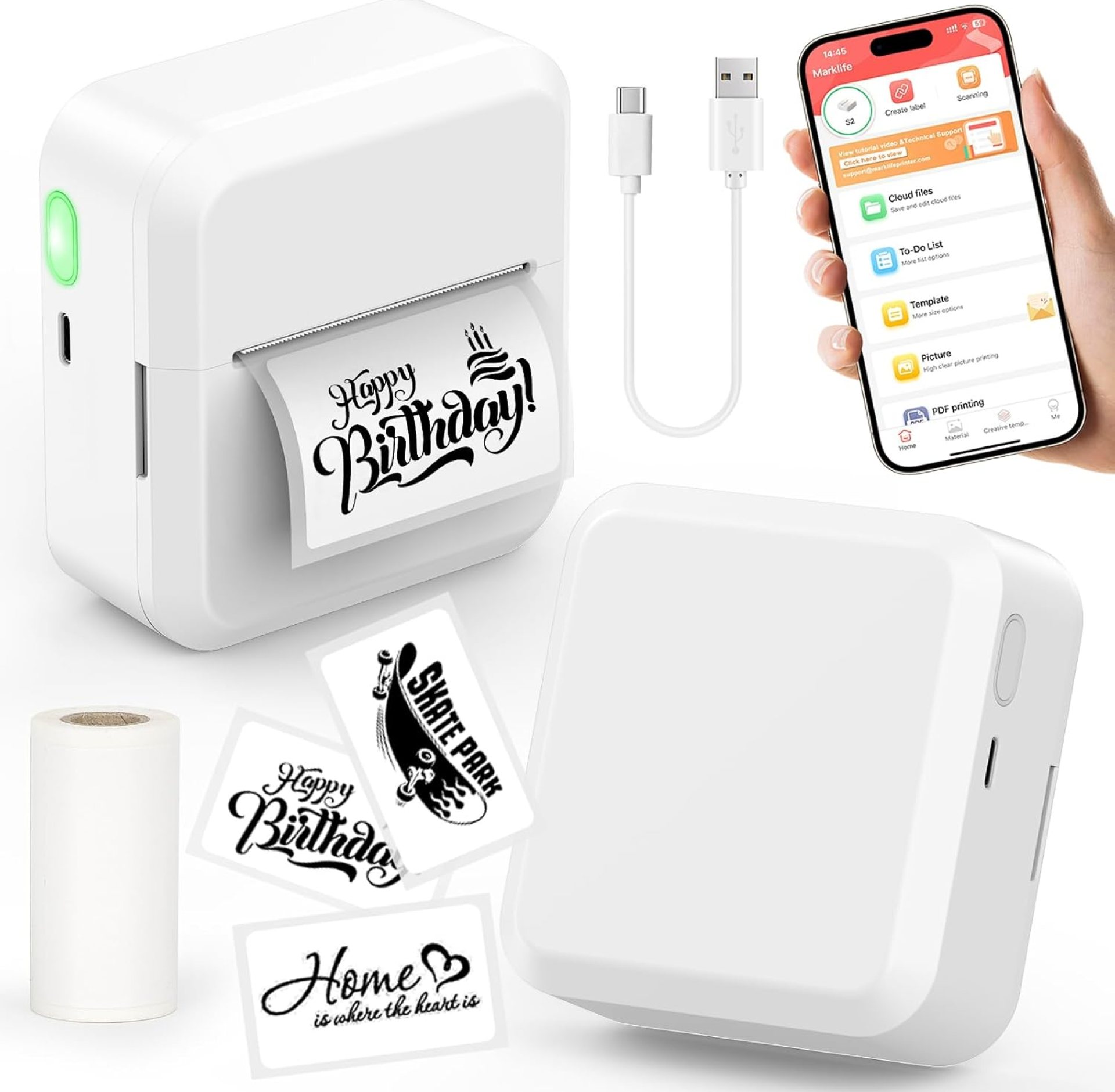 Portable Bluetooth Label Maker Machine with 30×50 mm Tape, Compact & Wireless Mini Label Printer Thermal Label Maker for Home, Office, Kitchen, Compatible with iOS & Android, White Portable Bluetooth Label Maker Machine with 30×50 mm Tape, Compact & Wireless Mini Label Printer Thermal Label Maker for Home, Office, Kitchen, Compatible with iOS & Android, White