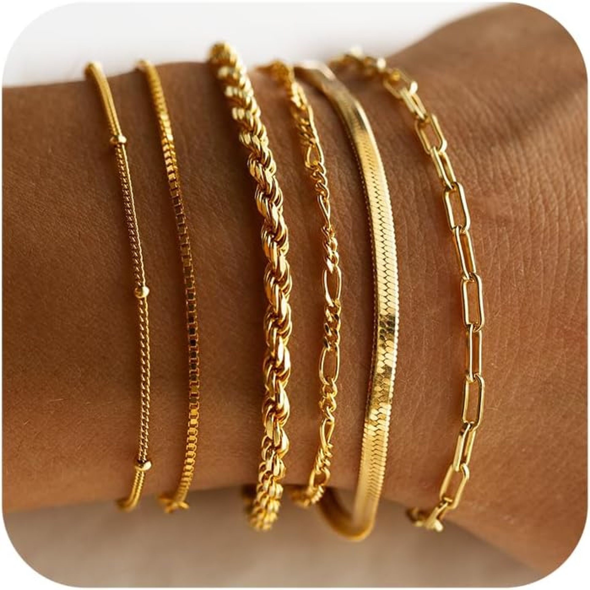DEARMAY Gold Bracelets for Women Waterproof, 14K Real Gold Jewelry Sets for Women Trendy Thin Dainty Stackable Cuban Link Paperclip Chain Bracelet Pack Fashion Accessories Gifts for Womens DEARMAY Gold Bracelets for Women Waterproof, 14K Real Gold Jewelry Sets for Women Trendy Thin Dainty Stackable Cuban Link Paperclip Chain Bracelet Pack Fashion Accessories Gifts for Womens