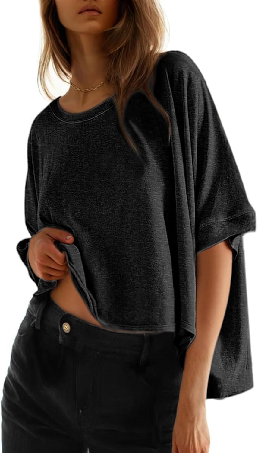 Dokotoo Summer Shirts 2025 Womens Solid T Shirts for Women Loose Oversized Tops Basic Tee Dokotoo Summer Shirts 2025 Womens Solid T Shirts for Women Loose Oversized Tops Basic Tee