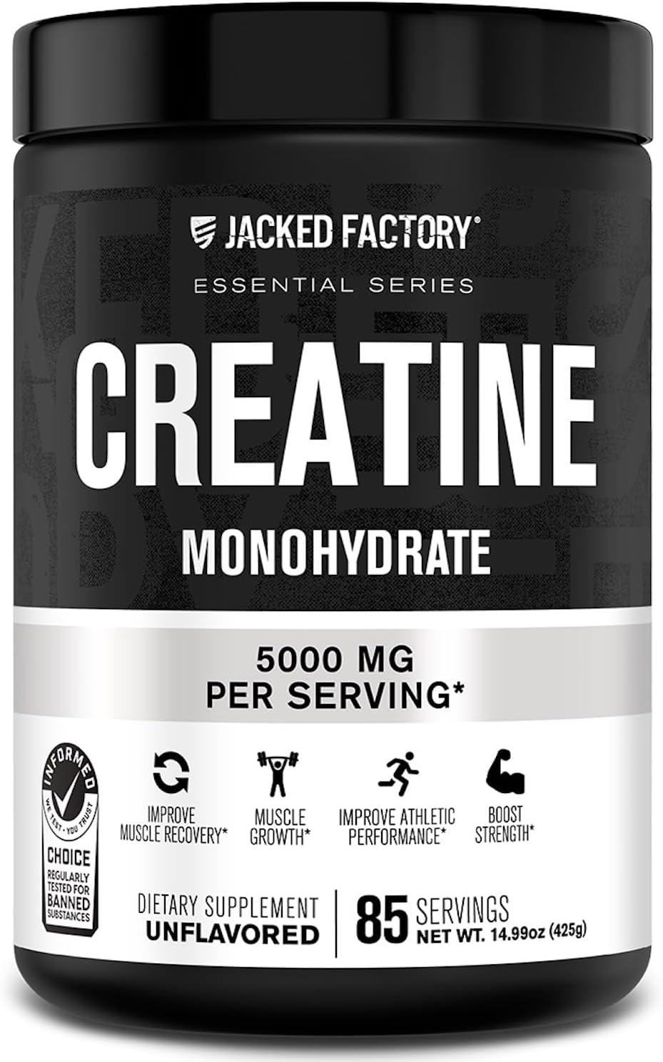 Jacked Factory Creatine Monohydrate Powder 425g – Creatine Supplement for Muscle Growth, Increased Strength, Enhanced Energy Output and Improved Athletic Performance 85 Servings, Unflavored Jacked Factory Creatine Monohydrate Powder 425g – Creatine Supplement for Muscle Growth, Increased Strength, Enhanced Energy Output and Improved Athletic Performance 85 Servings, Unflavored