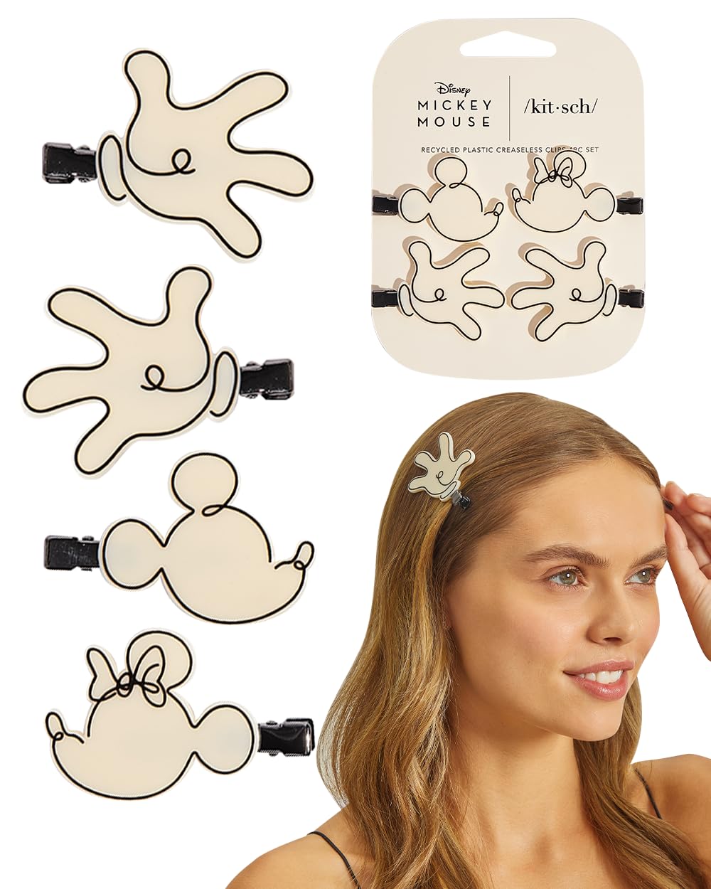 Kitsch Mickey/Minnie Creaseless Hair Clips – Stylish Makeup Hair Clips, Women’s Hair Accessories, Ideal for Skincare Routine and Hairstyling (Cream) – 4 Pieces Kitsch Mickey/Minnie Creaseless Hair Clips – Stylish Makeup Hair Clips, Women’s Hair Accessories, Ideal for Skincare Routine and Hairstyling (Cream) – 4 Pieces