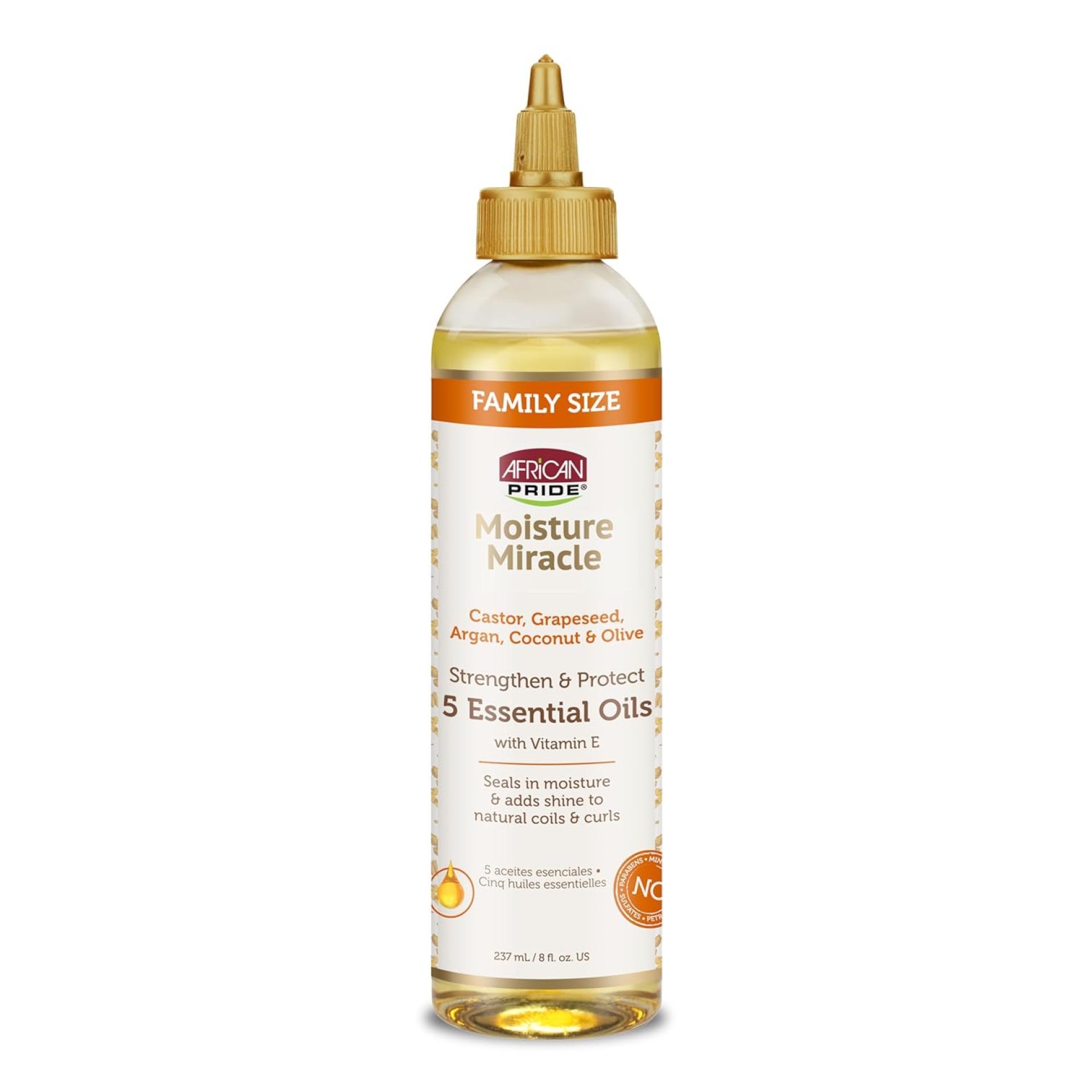 African Pride Moisture Miracle 5 Essential Hair Oils with Vitamin E | Moisture, Shine, Protection, and Growth | Argan, Castor, Grapeseed, Coconut, and Olive Oil | 8 oz African Pride Moisture Miracle 5 Essential Hair Oils with Vitamin E | Moisture, Shine, Protection, and Growth | Argan, Castor, Grapeseed, Coconut, and Olive Oil | 8 oz