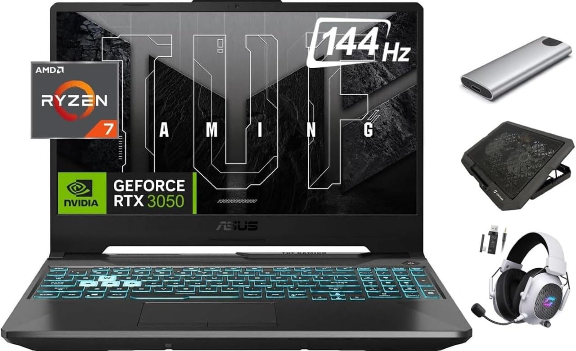 ASUS TUF 2024 A15 Gaming Laptop, 15.6″ 144Hz FHD, 8-Core Ryzen 7 7435HS (Beats i7-13620H), NVIDIA RTX 3050 GPU, 32GB RAM, 2TB SSD + 256GB Portable SSD, RGB KB, RJ45, Keypad, Win 11 ASUS TUF 2024 A15 Gaming Laptop, 15.6″ 144Hz FHD, 8-Core Ryzen 7 7435HS (Beats i7-13620H), NVIDIA RTX 3050 GPU, 32GB RAM, 2TB SSD + 256GB Portable SSD, RGB KB, RJ45, Keypad, Win 11