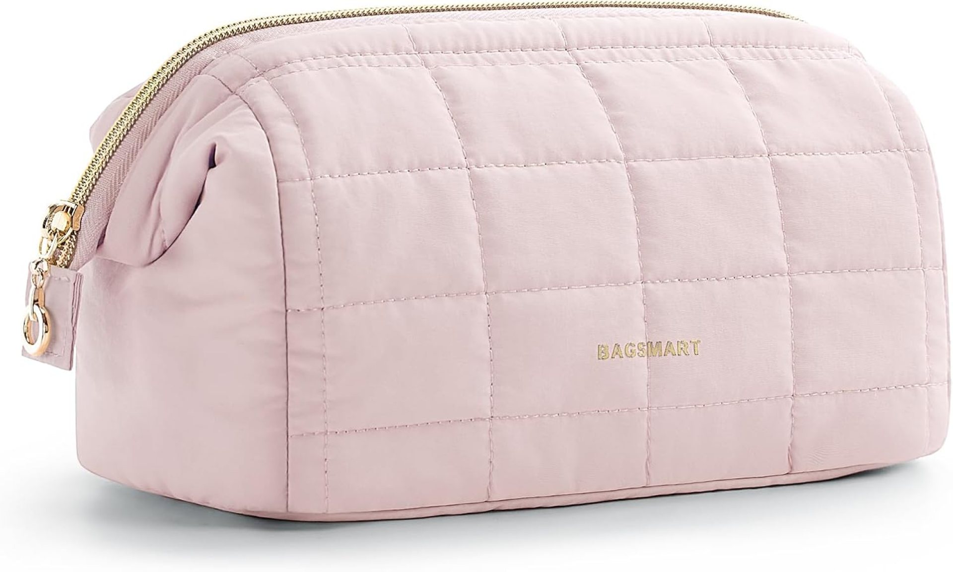 BAGSMART Makeup Bag Travel Toiletry Bag, Puffy Padded Make Up Bags for Women Makeup Organizer Case, Wide-open Pouch Purse Travel Essentials Toiletries Accessories Brushes, Pink BAGSMART Makeup Bag Travel Toiletry Bag, Puffy Padded Make Up Bags for Women Makeup Organizer Case, Wide-open Pouch Purse Travel Essentials Toiletries Accessories Brushes, Pink