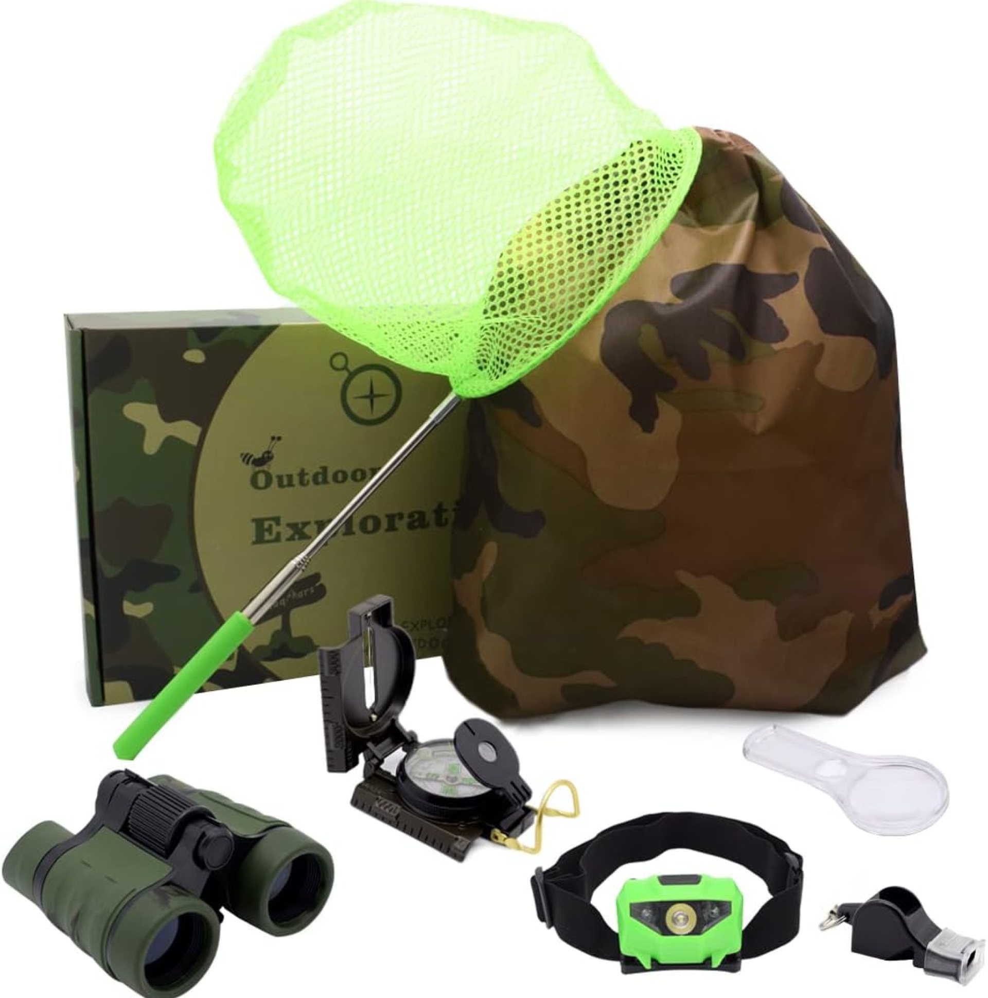 Kids Outdoor Adventure Set :Educational Children’s Toys Binoculars, LED Headlamp Flashlight, Compass, Magnifying Glass Whistle Butterfly Net & Backpack(Camo Color) for Boys Kids Outdoor Adventure Set :Educational Children’s Toys Binoculars, LED Headlamp Flashlight, Compass, Magnifying Glass Whistle Butterfly Net & Backpack(Camo Color) for Boys
