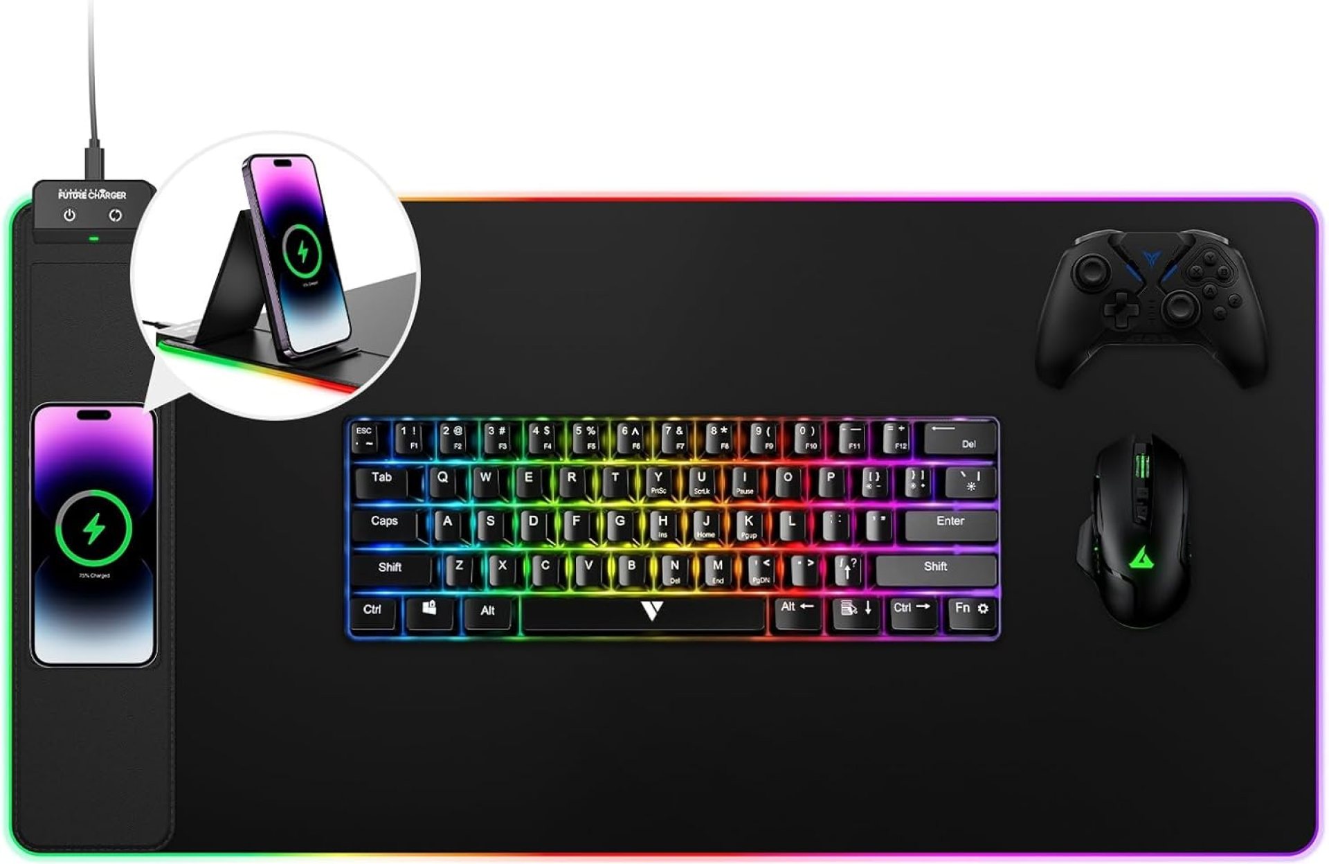 Gaming Mouse Pad, Wireless Charging Mouse Pad Gaming, 31.5″x16.3″ Large RGB Desk Mat for Laptop/Computer/Keyboard, 13 Light Modes, Waterproof Smooth Surface, Non-Slip Base, Black Gaming Mouse Pad, Wireless Charging Mouse Pad Gaming, 31.5″x16.3″ Large RGB Desk Mat for Laptop/Computer/Keyboard, 13 Light Modes, Waterproof Smooth Surface, Non-Slip Base, Black