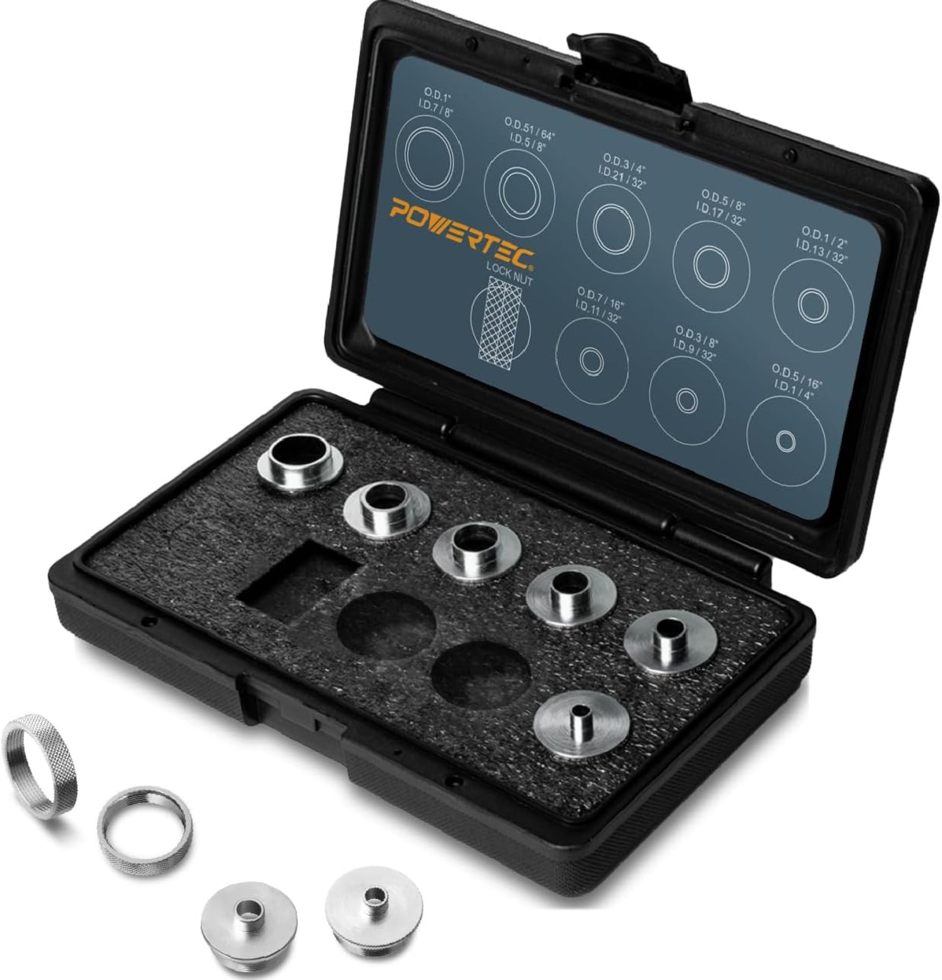 POWERTEC Router Guide, Router Bushing Guide Set, Router Template Guide 10 Pcs w/Storage Case, Fits Porter Cable Style Router Sub Base Plate. Size 5/16″ to 1″ Router Inlay Kit for Woodworking (71051K) POWERTEC Router Guide, Router Bushing Guide Set, Router Template Guide 10 Pcs w/Storage Case, Fits Porter Cable Style Router Sub Base Plate. Size 5/16″ to 1″ Router Inlay Kit for Woodworking (71051K)