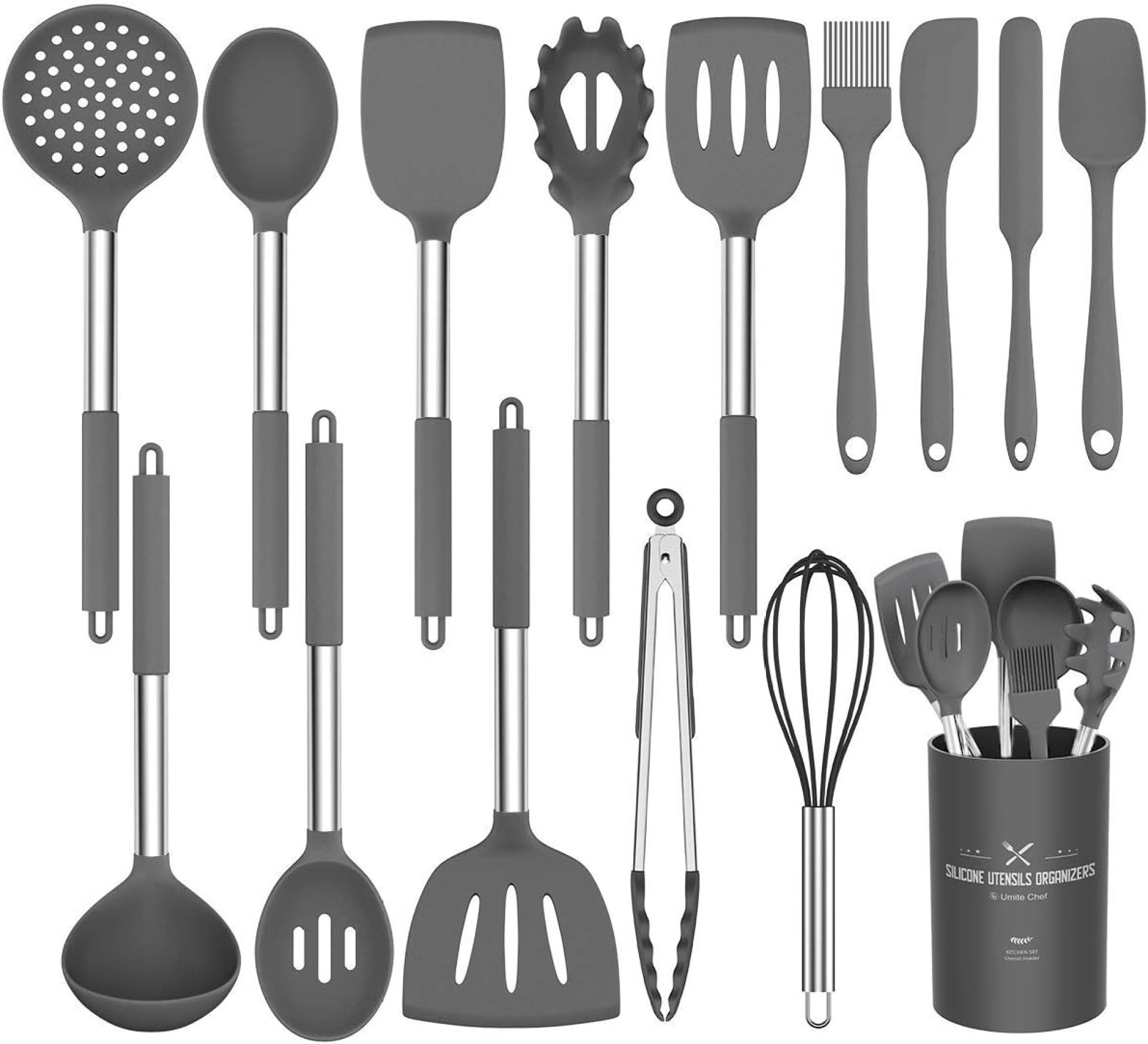 Silicone Cooking Utensil Set,Umite Chef Kitchen Utensils 15pcs Set Non-stick Heat Resistan BPA-Free Stainless Steel Handle Tools Whisk – Grey Silicone Cooking Utensil Set,Umite Chef Kitchen Utensils 15pcs Set Non-stick Heat Resistan BPA-Free Stainless Steel Handle Tools Whisk – Grey