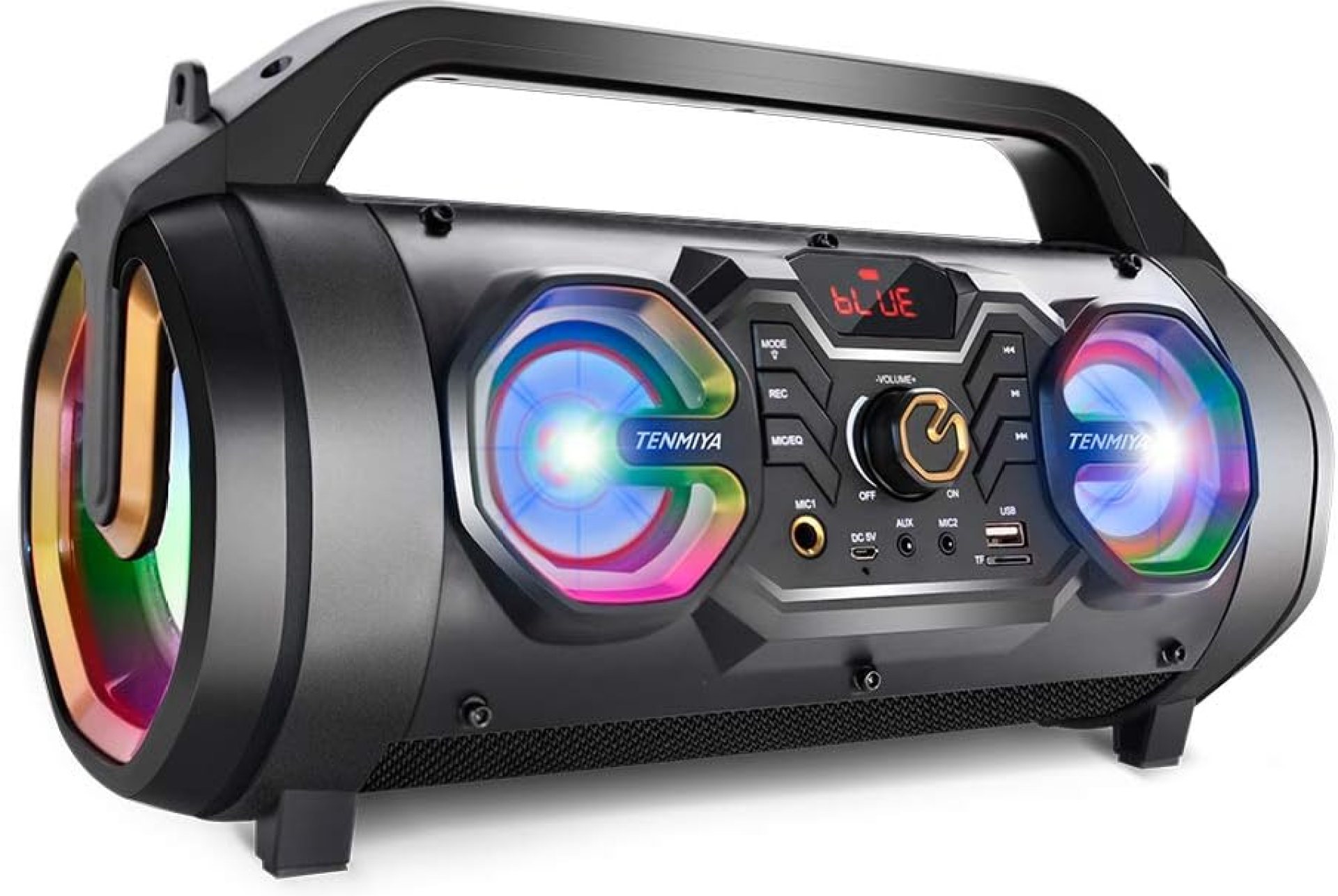Bluetooth Speaker, 30W Portable Bluetooth Boombox with Subwoofer, FM Radio, RGB Colorful Lights, EQ, Stereo Sound, Booming Bass, 10H Playtime Wireless Party Speaker for Home, Outdoor, Travel, Camping Bluetooth Speaker, 30W Portable Bluetooth Boombox with Subwoofer, FM Radio, RGB Colorful Lights, EQ, Stereo Sound, Booming Bass, 10H Playtime Wireless Party Speaker for Home, Outdoor, Travel, Camping