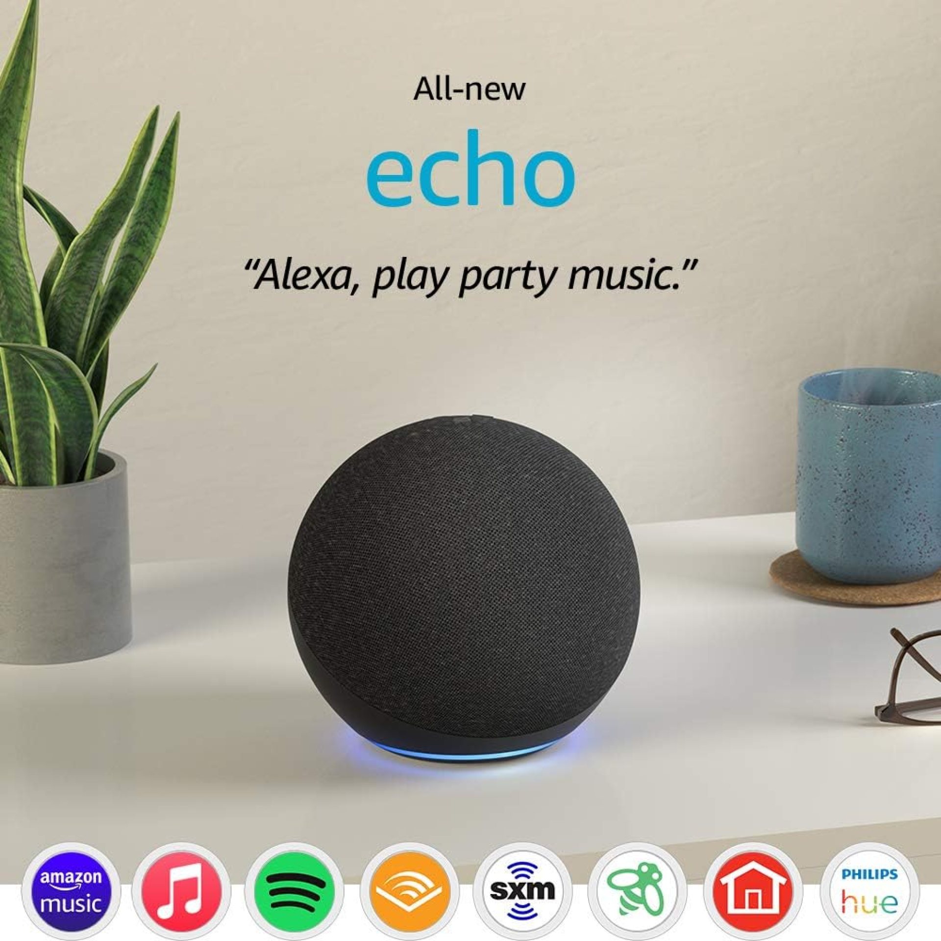 Like-New Amazon Echo (newest model), Alexa speaker with premium sound, Ideal for large bedrooms, living rooms and kitchens, Charcoal Like-New Amazon Echo (newest model), Alexa speaker with premium sound, Ideal for large bedrooms, living rooms and kitchens, Charcoal