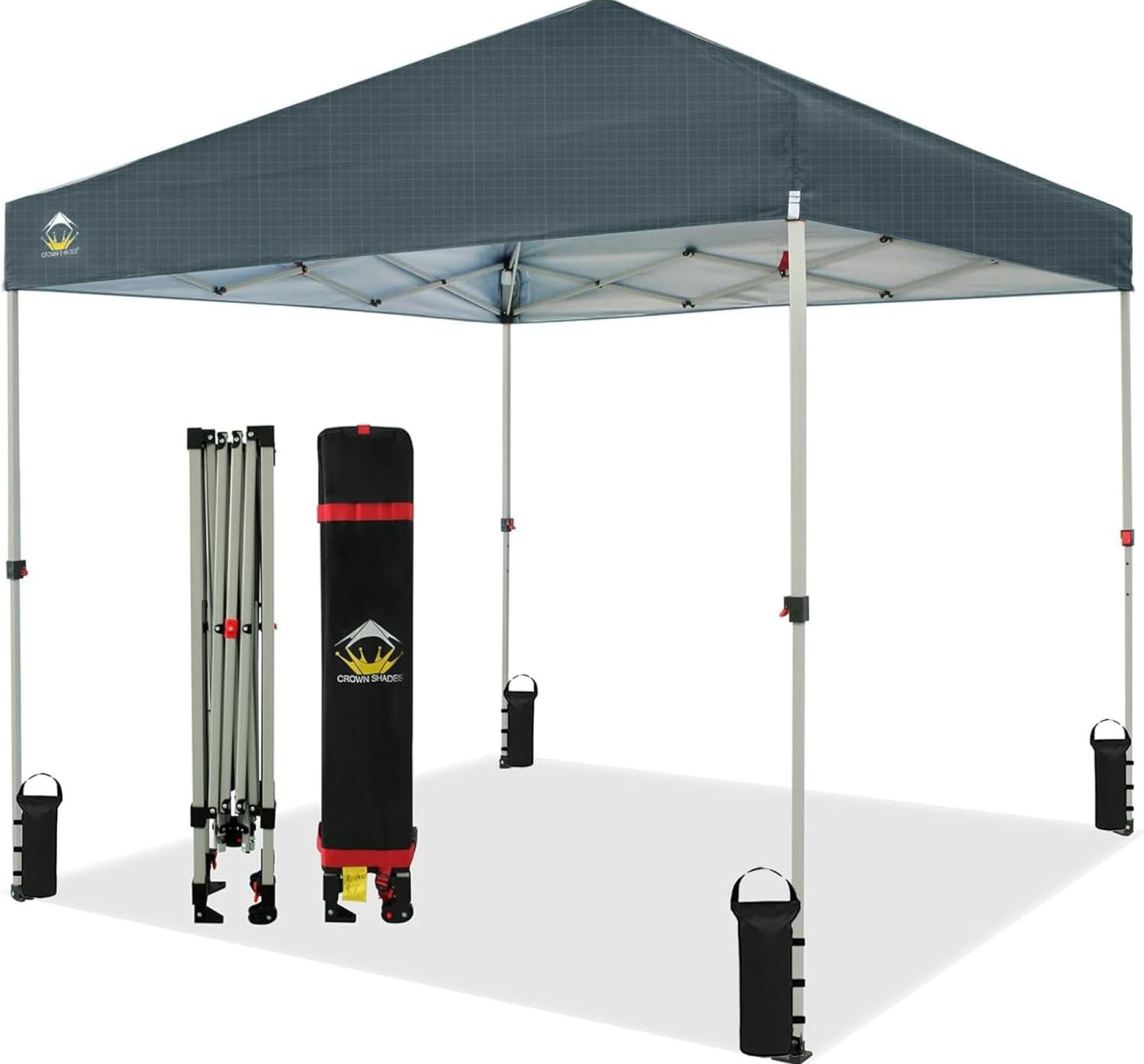 CROWN SHADES 8×8 Pop Up Canopy – Beach Tent with One Push Setup – Easy Outdoor Sun Shade for Events, Parties, Camping – Gazebo with STO-N-Go Cover Bag, Silver Coated Top,Grid Grey CROWN SHADES 8×8 Pop Up Canopy – Beach Tent with One Push Setup – Easy Outdoor Sun Shade for Events, Parties, Camping – Gazebo with STO-N-Go Cover Bag, Silver Coated Top,Grid Grey