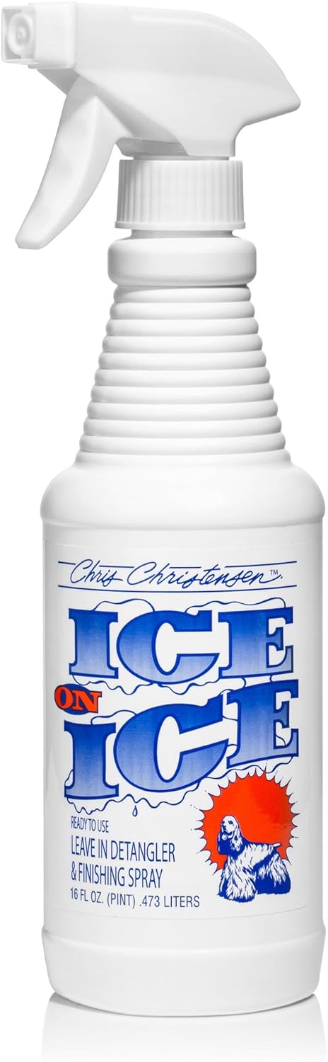 Chris Christensen Ice on Ice Detangler and Finishing Dog Spray, Groom Like a Professional, Ready to Use, Helps Brush/Comb Glide Through Coat, Conditions, No Residue, All Coat Types, Made in USA, 16 oz Chris Christensen Ice on Ice Detangler and Finishing Dog Spray, Groom Like a Professional, Ready to Use, Helps Brush/Comb Glide Through Coat, Conditions, No Residue, All Coat Types, Made in USA, 16 oz