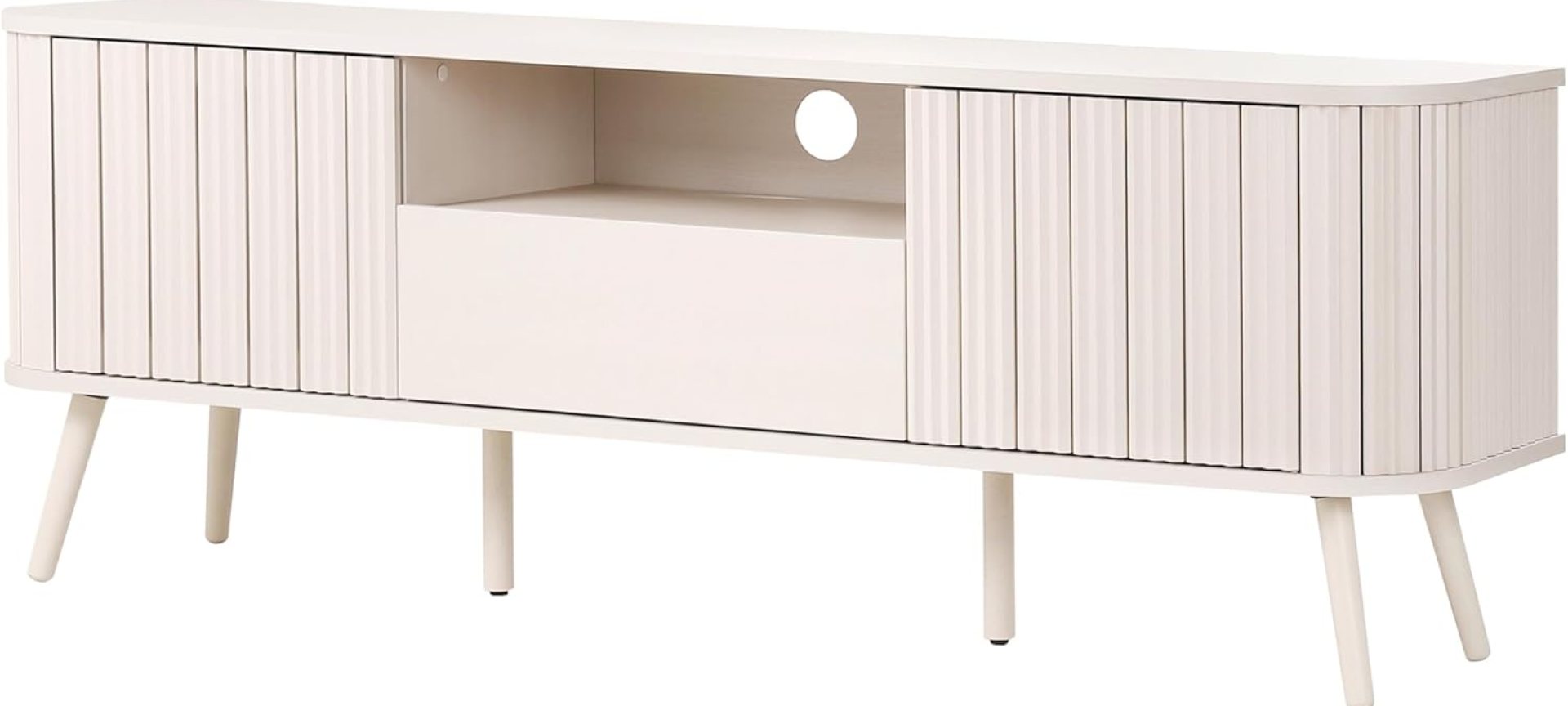 JONATHAN Y TVS1001D Damien 70 in. Farmhouse Curved TV Stand with Drawer and Storage Doors Fits TVs up to 75 in. with Cable Management, Off-White for Living Room, Bedroom, Dining Room JONATHAN Y TVS1001D Damien 70 in. Farmhouse Curved TV Stand with Drawer and Storage Doors Fits TVs up to 75 in. with Cable Management, Off-White for Living Room, Bedroom, Dining Room