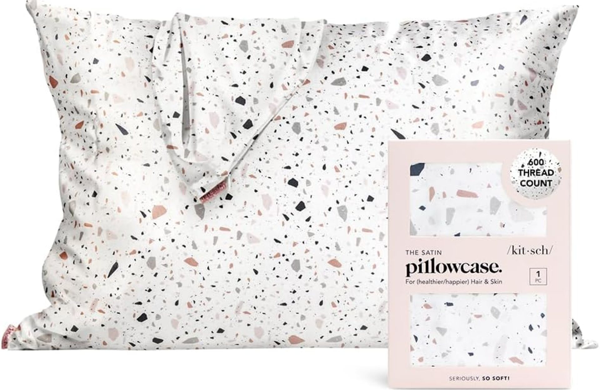 Kitsch Satin Pillowcase with Zipper for Hair & Skin, Softer Than Silk Pillow Cases Queen, Wrinkle-Free, Smooth and Cooling Satin Pillow Covers, Standard Size 19″x26″, White Terrazzo Kitsch Satin Pillowcase with Zipper for Hair & Skin, Softer Than Silk Pillow Cases Queen, Wrinkle-Free, Smooth and Cooling Satin Pillow Covers, Standard Size 19″x26″, White Terrazzo