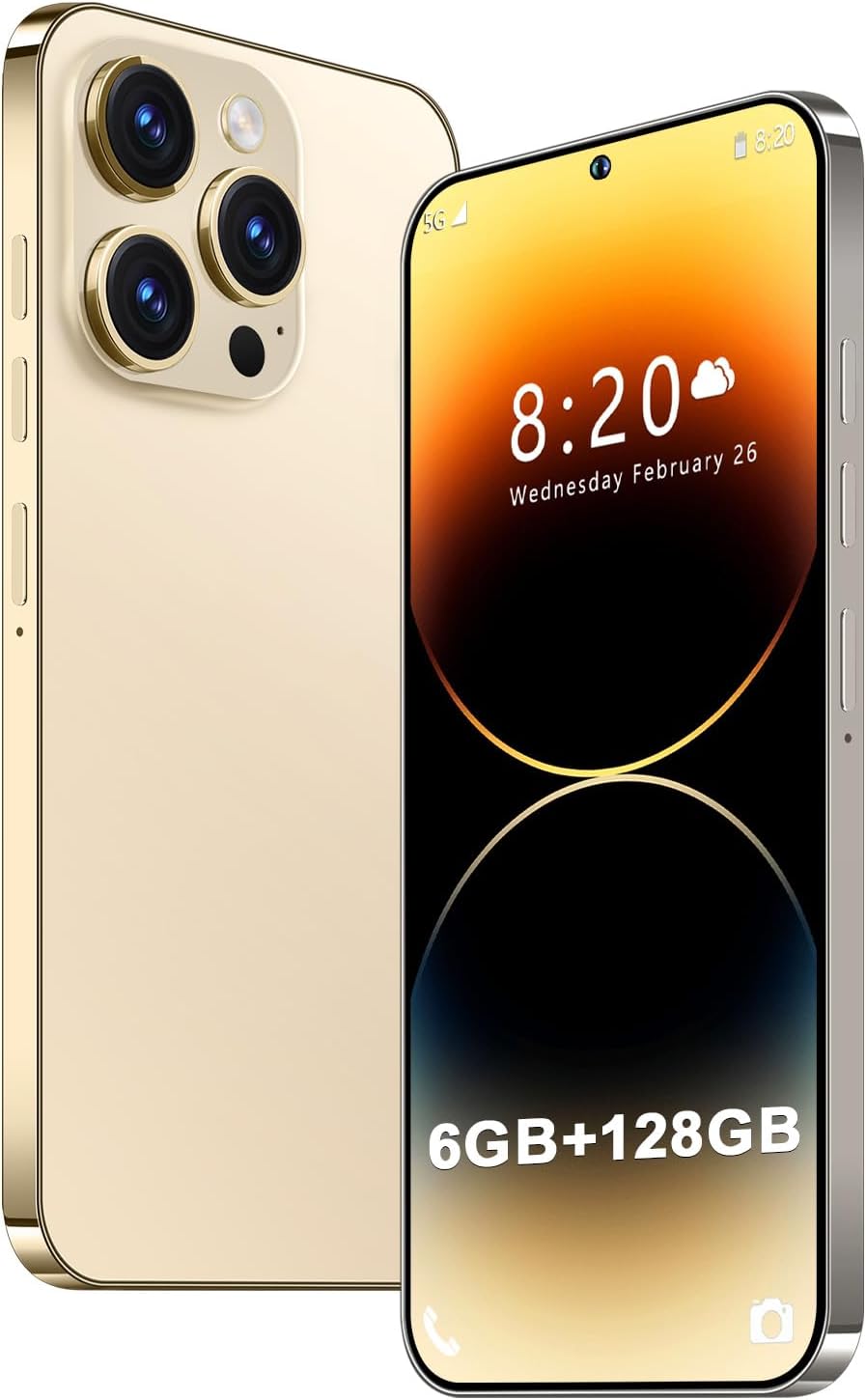Phone A14ProMax Dual SIM Unlocked Phones for Intl Travel, 6.8 HD Android 13 Smartphone with Face ID/Fingerprint Lock, Snapdragon 8Gen2, 6800mAh 5G GPS (6GB+128GB, Gold) Phone A14ProMax Dual SIM Unlocked Phones for Intl Travel, 6.8 HD Android 13 Smartphone with Face ID/Fingerprint Lock, Snapdragon 8Gen2, 6800mAh 5G GPS (6GB+128GB, Gold)