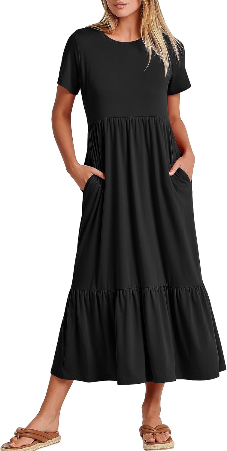 ANRABESS Women Summer Casual Short Sleeve Crewneck Aline Swing Flowy Tiered Shirt Maxi Beach Long Dress 2025 Trendy Outfits ANRABESS Women Summer Casual Short Sleeve Crewneck Aline Swing Flowy Tiered Shirt Maxi Beach Long Dress 2025 Trendy Outfits