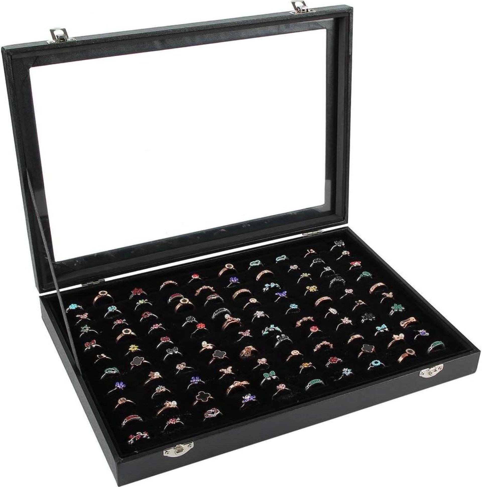 Ring Display Case Organizer Box with Transparent Lid, Ring Holder Showcase For Store Display Jewelry Show Home, Ring Organizer For Jewelry Rings, Studs Earrings (100 Slot, Black) Ring Display Case Organizer Box with Transparent Lid, Ring Holder Showcase For Store Display Jewelry Show Home, Ring Organizer For Jewelry Rings, Studs Earrings (100 Slot, Black)