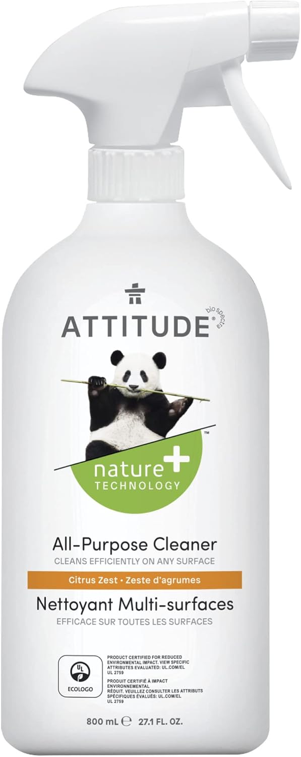 ATTITUDE All Purpose Cleaner, EWG Verified Multi-Surface Products, Vegan, Naturally Derived Multipurpose Cleaning Spray, Citrus Zest, 27.1 Fl Oz ATTITUDE All Purpose Cleaner, EWG Verified Multi-Surface Products, Vegan, Naturally Derived Multipurpose Cleaning Spray, Citrus Zest, 27.1 Fl Oz