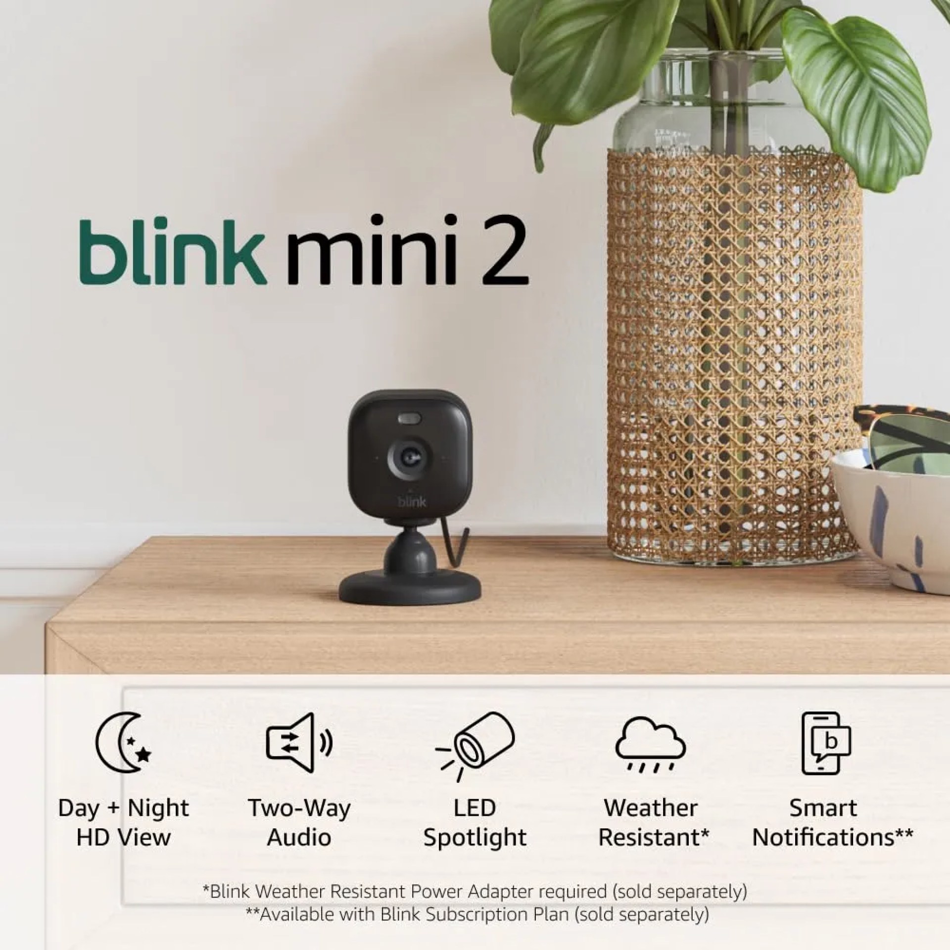 Blink Mini 2 (newest model), Plug-in smart security camera, HD night view in color, built-in spotlight, two-way audio, motion detection, Works with Alexa — 2 cameras (Black) Blink Mini 2 (newest model), Plug-in smart security camera, HD night view in color, built-in spotlight, two-way audio, motion detection, Works with Alexa — 2 cameras (Black)