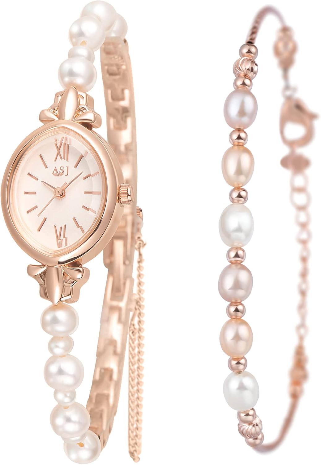 Clastyle Natural Pearls Watch and Bracelet Set for Women Rose Gold Ladies Dress Watch Set Mothers Day Gift Stylish Oval Dial Wrist Watches with Pearl Bracelet Clastyle Natural Pearls Watch and Bracelet Set for Women Rose Gold Ladies Dress Watch Set Mothers Day Gift Stylish Oval Dial Wrist Watches with Pearl Bracelet