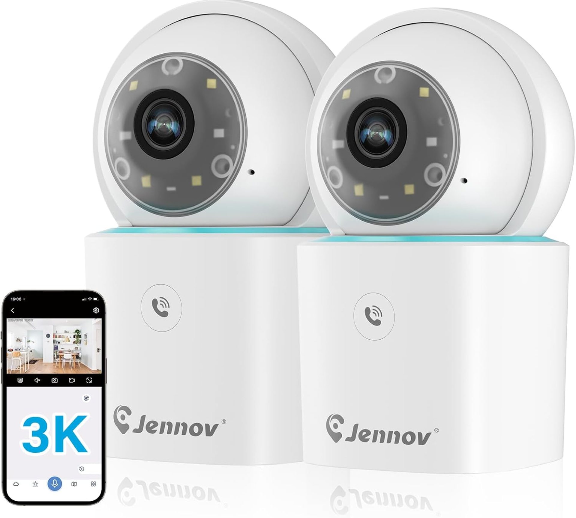Jennov 3K Indoor Cameras for Home Security – 360° Security Camera for Pet Dog with Phone App, 5Ghz&2.4Ghz WiFi Baby Camera, Motion Detect, Color Night Vision, One-Touch Calls, Auto-Tracking Jennov 3K Indoor Cameras for Home Security – 360° Security Camera for Pet Dog with Phone App, 5Ghz&2.4Ghz WiFi Baby Camera, Motion Detect, Color Night Vision, One-Touch Calls, Auto-Tracking