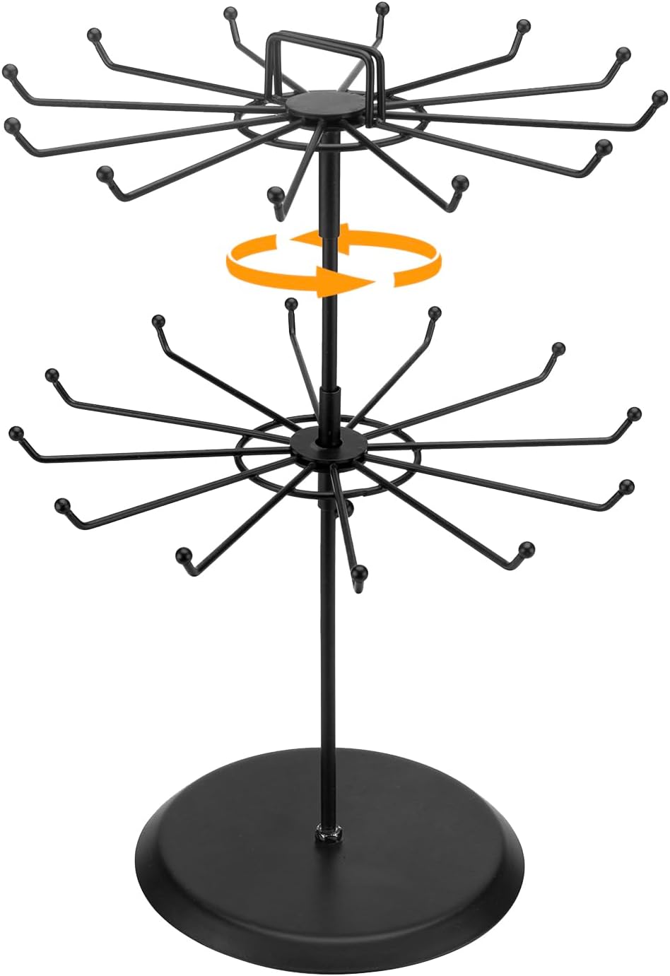 MyGift 2 Tier Black Metal Rotating Necklace and Bracelet Organizer Jewelry Stand with 24 Hooks, Multipurpose Accessory and Keychain Spinning Display Rack with Top Handle Card Holder MyGift 2 Tier Black Metal Rotating Necklace and Bracelet Organizer Jewelry Stand with 24 Hooks, Multipurpose Accessory and Keychain Spinning Display Rack with Top Handle Card Holder