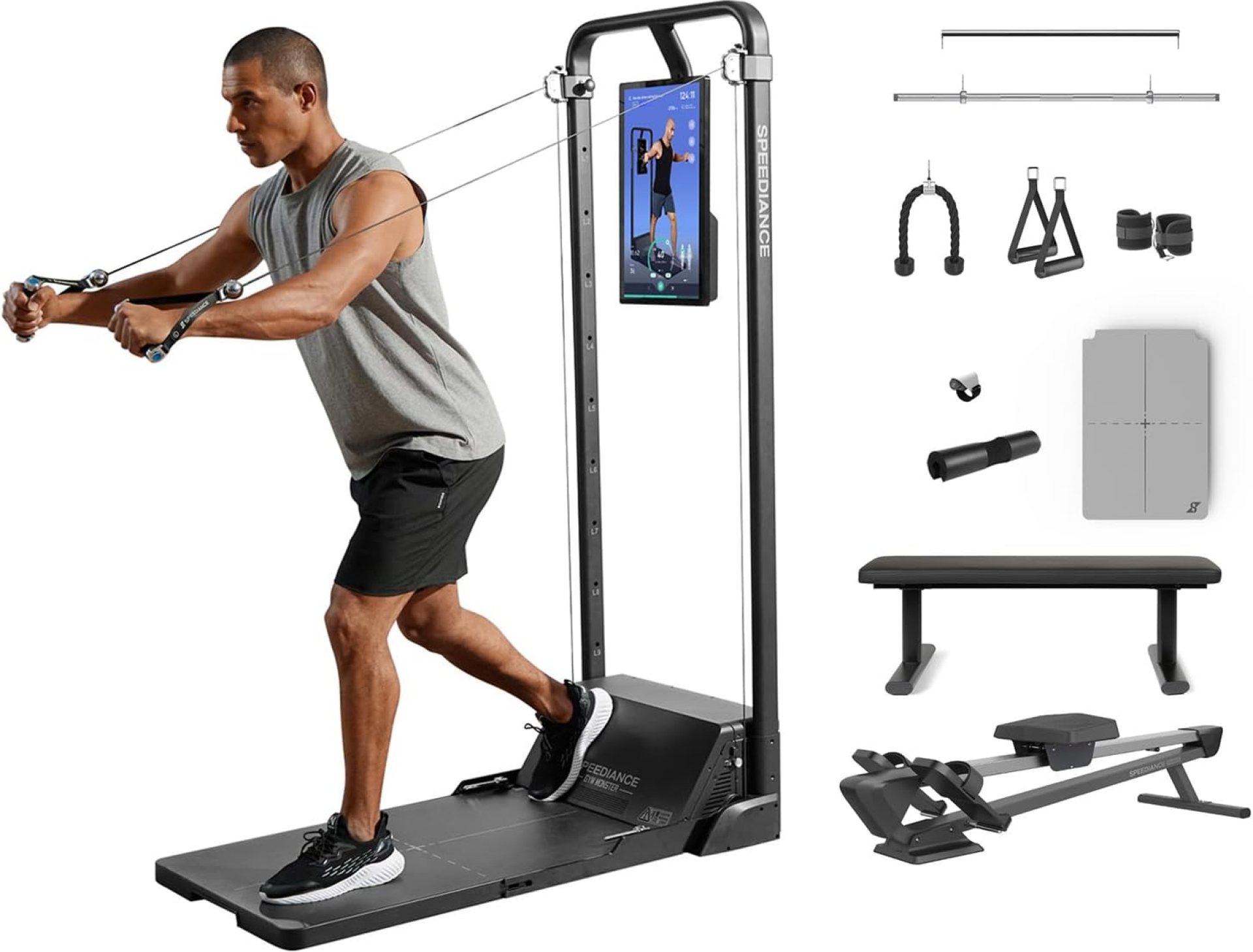 Smart Home Gym System, Gym Monster Multifunctional Smith Machine Home Gym Power Cage, All-in-one Cable Machine for Home Workout, Full Body Strength Training Fitness Exercise Machine Smart Home Gym System, Gym Monster Multifunctional Smith Machine Home Gym Power Cage, All-in-one Cable Machine for Home Workout, Full Body Strength Training Fitness Exercise Machine