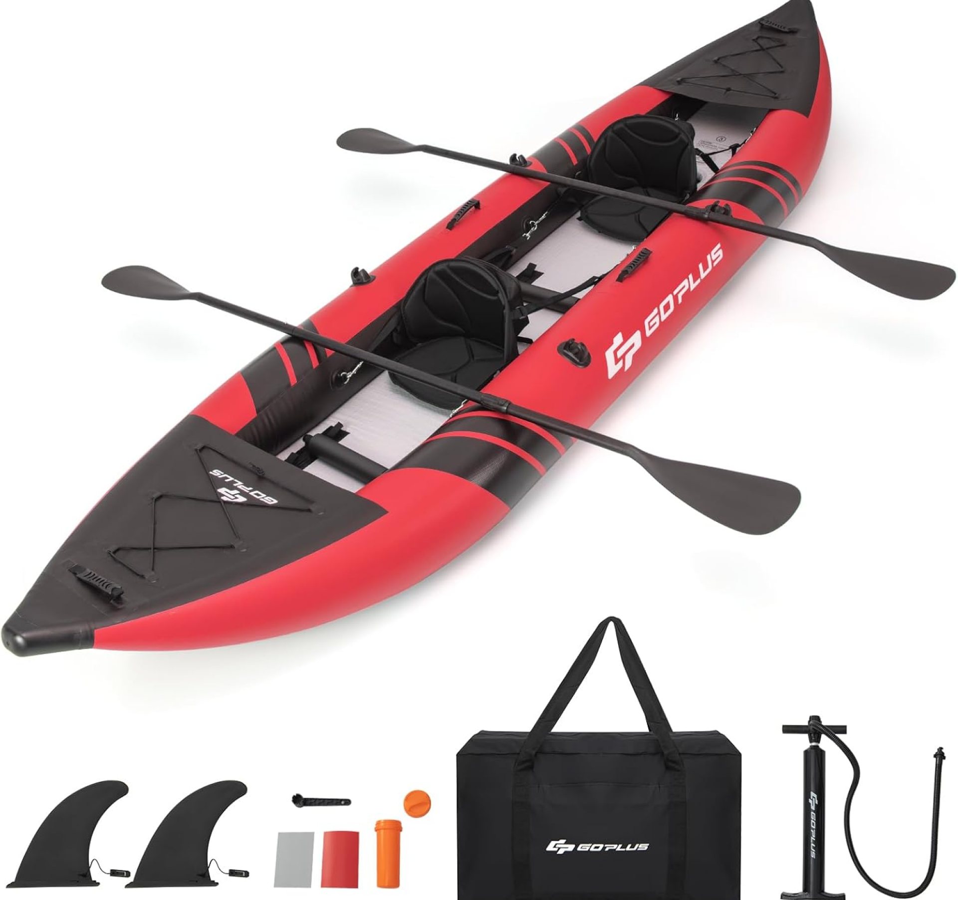 Goplus Inflatable Kayak, 2-Person Kayak Set for Adults with 507 LBS Weight Capacity, 2 Aluminium Oars, EVA Padded Seat, 2 Fins, Hand Pump, Carry Bag, Repair Kit, Portable Touring Kayaks Goplus Inflatable Kayak, 2-Person Kayak Set for Adults with 507 LBS Weight Capacity, 2 Aluminium Oars, EVA Padded Seat, 2 Fins, Hand Pump, Carry Bag, Repair Kit, Portable Touring Kayaks