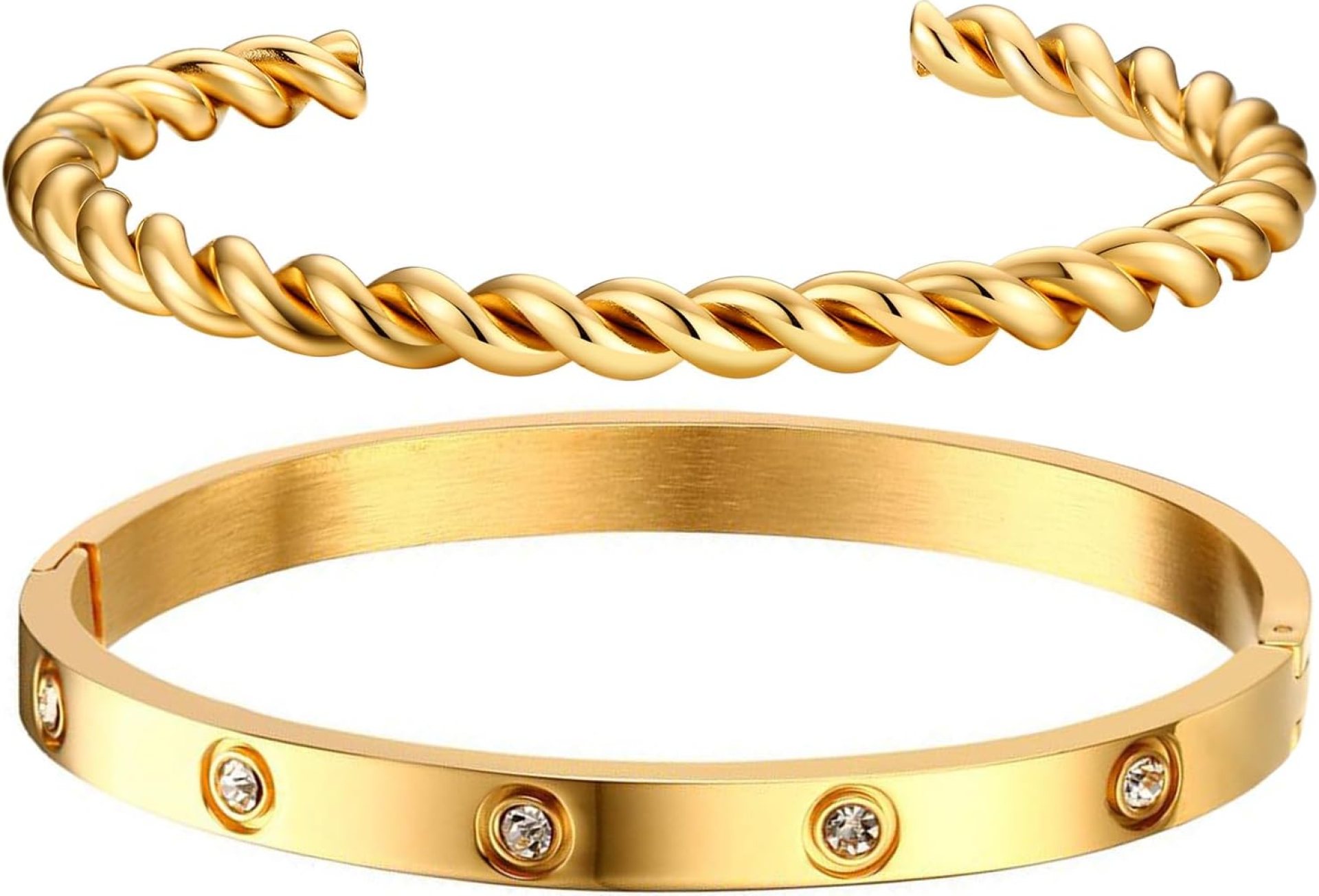MPRAINBOW Gold Bracelets for Women, 2Pcs 18K Gold Plated Cubic Zirconia Bangle Crystal Friendship Bracelet Jewelry,Wedding Party Christmas Birthday Gifts for Her Girlfriend Sister Daughter MPRAINBOW Gold Bracelets for Women, 2Pcs 18K Gold Plated Cubic Zirconia Bangle Crystal Friendship Bracelet Jewelry,Wedding Party Christmas Birthday Gifts for Her Girlfriend Sister Daughter