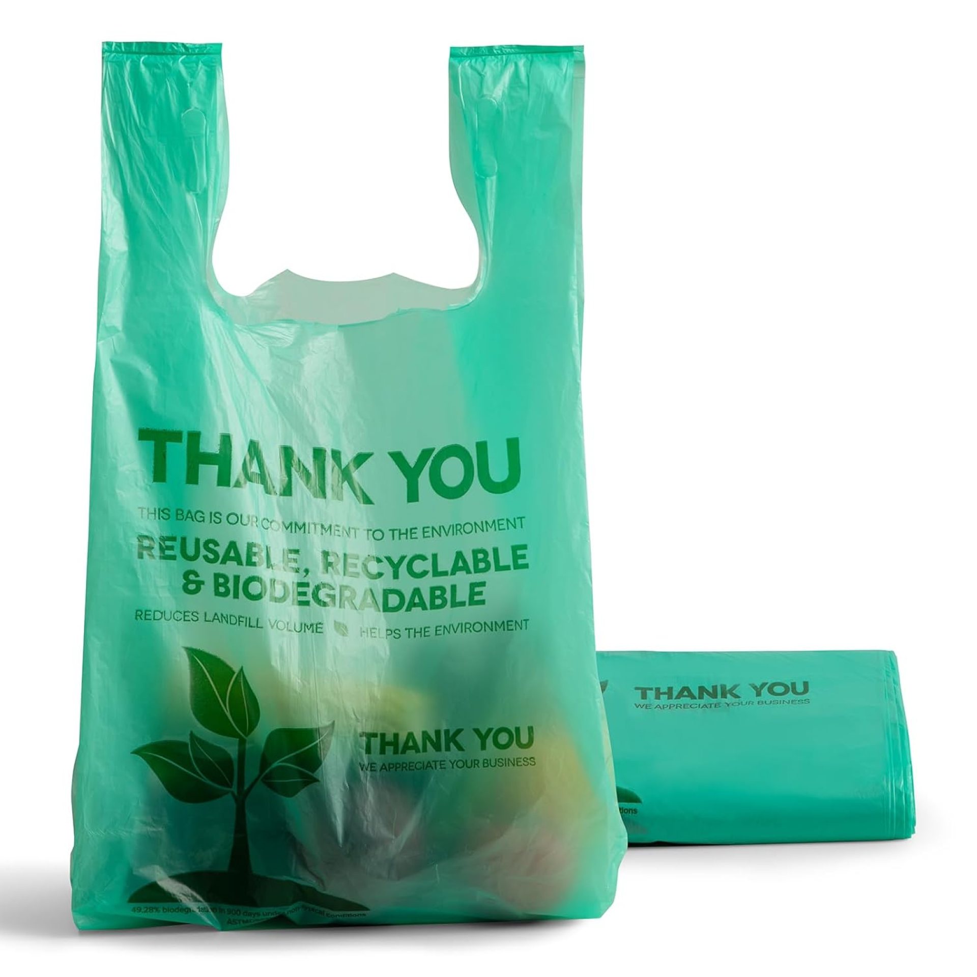 FMP Brands 100 Count Eco Biodegradable Plastic Grocery Bags with Handles, T-Shirt Thank You Shopping Bags, Reusable Plastic Shopping Bags Bulk for Small Business, Restaurant, Groceries, Supermarket FMP Brands 100 Count Eco Biodegradable Plastic Grocery Bags with Handles, T-Shirt Thank You Shopping Bags, Reusable Plastic Shopping Bags Bulk for Small Business, Restaurant, Groceries, Supermarket