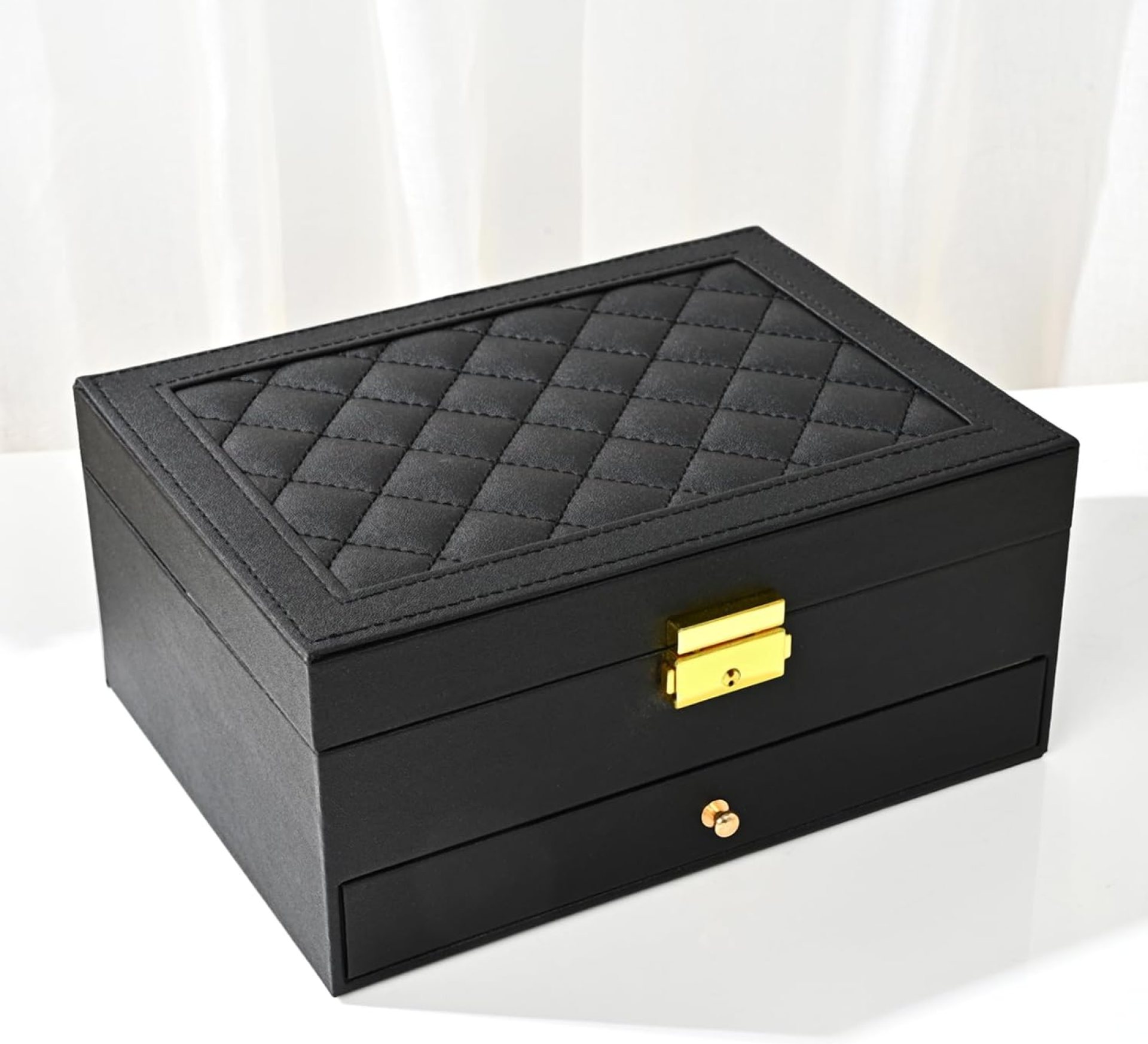 Jewelry Box for Women Girl Wife – Large PU Leather Jewelry Organizer Storage Case with Two Layers Display for Earrings Bracelets Rings Watches (Black) Jewelry Box for Women Girl Wife – Large PU Leather Jewelry Organizer Storage Case with Two Layers Display for Earrings Bracelets Rings Watches (Black)