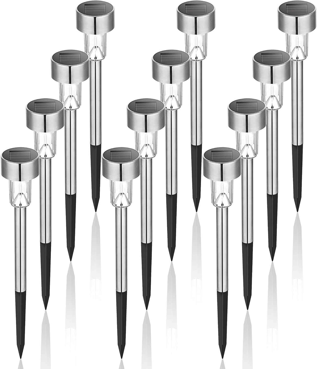 GIGALUMI Solar Lights Outdoor Waterproof, 12 Pack, Stainless Steel LED Solar Garden Lights for Patio, Lawn, Yard and Landscape, Cold White GIGALUMI Solar Lights Outdoor Waterproof, 12 Pack, Stainless Steel LED Solar Garden Lights for Patio, Lawn, Yard and Landscape, Cold White