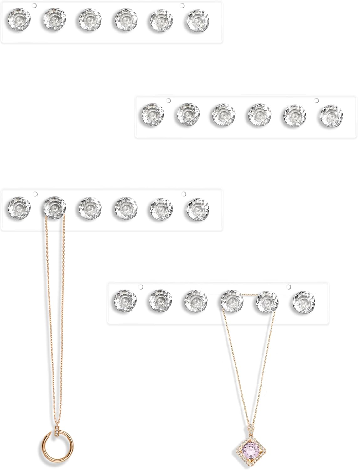 Mymazn Acrylic Necklaces Holder Wall Mounted Necklace Hangers Hanging Jewelry Organizer with 6 Hooks, Clear Jewelry Hangers for Necklace Organizer for Girls Women, Necklace Hooks for Wall (4 Pack) Mymazn Acrylic Necklaces Holder Wall Mounted Necklace Hangers Hanging Jewelry Organizer with 6 Hooks, Clear Jewelry Hangers for Necklace Organizer for Girls Women, Necklace Hooks for Wall (4 Pack)
