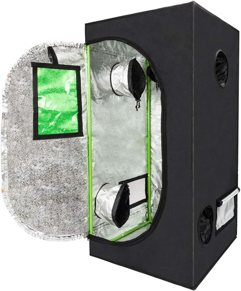 Grow Tent, 2×2 Feet Mylar Hydroponic Grow Tent with Obeservation Window and Floor Tray for Indoor Gardening Plant Growing (24″x 24″x 48″) Grow Tent, 2×2 Feet Mylar Hydroponic Grow Tent with Obeservation Window and Floor Tray for Indoor Gardening Plant Growing (24″x 24″x 48″)