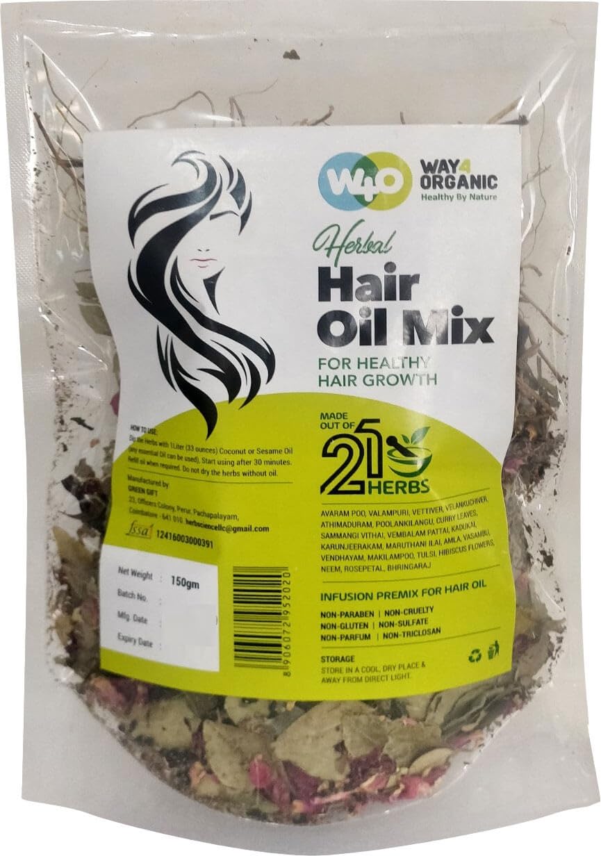 Herbal Hair Oil Mix of 21 Herbs for Thick Long Hair Growth 150 grams, Hairfall, Hair Repair, Scalp Care, Haircare Products Both for Men & Women – Way4Organic Herbal Hair Oil Mix of 21 Herbs for Thick Long Hair Growth 150 grams, Hairfall, Hair Repair, Scalp Care, Haircare Products Both for Men & Women – Way4Organic