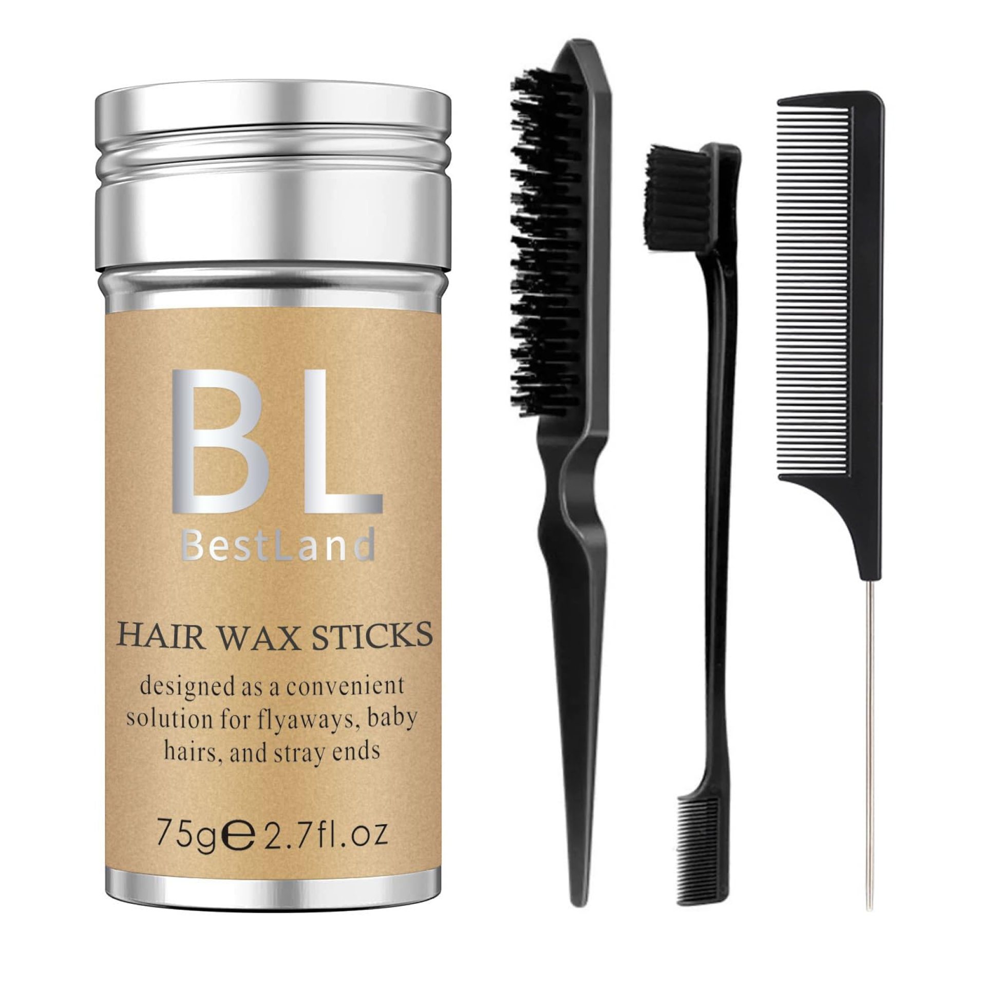 4Pcs Hair Wax Stick & Slick Back Styling Set – Instant Flyaway Tamer, Strong Hold Hair Wax for Wigs & Edges, Edge Brush, Teasing Brush & Rat Tail Comb for Women, Girls & Kids (Black) 4Pcs Hair Wax Stick & Slick Back Styling Set – Instant Flyaway Tamer, Strong Hold Hair Wax for Wigs & Edges, Edge Brush, Teasing Brush & Rat Tail Comb for Women, Girls & Kids (Black)