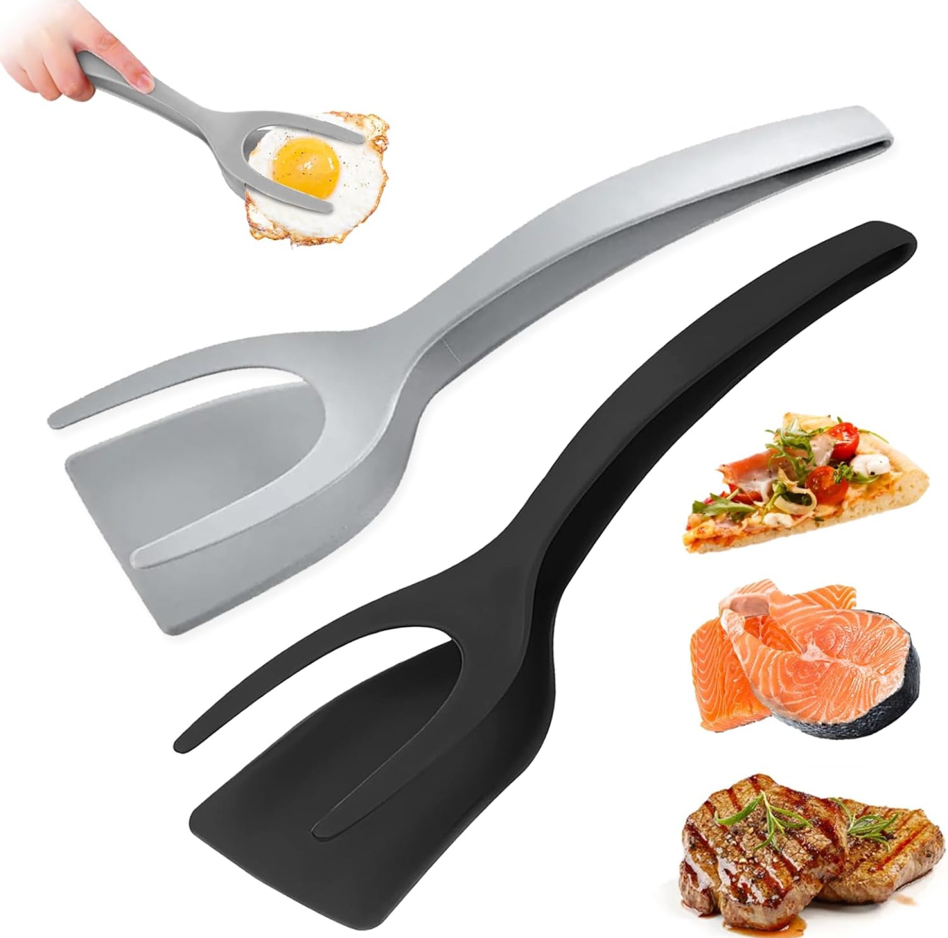 Egg Flipper Spatula 2 in 1 Grip and Flip Spatula Tongs Egg Spatula Flipper Made of High temperature resistant Nylon with Non-Stick Coating Egg Flipper for Home Kitchen Cooking Tool (black and gray) Egg Flipper Spatula 2 in 1 Grip and Flip Spatula Tongs Egg Spatula Flipper Made of High temperature resistant Nylon with Non-Stick Coating Egg Flipper for Home Kitchen Cooking Tool (black and gray)