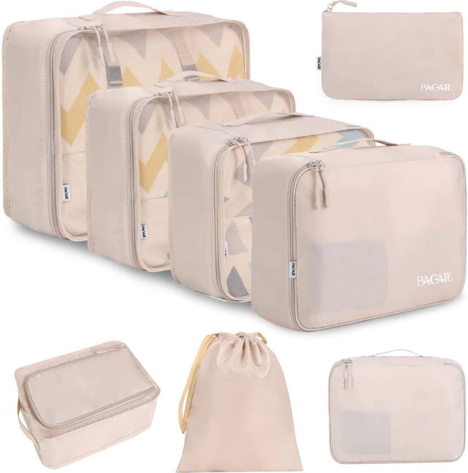 BAGAIL 8 Set Packing Cubes Luggage Organizer Bags for Travel Accessories-Cream BAGAIL 8 Set Packing Cubes Luggage Organizer Bags for Travel Accessories-Cream