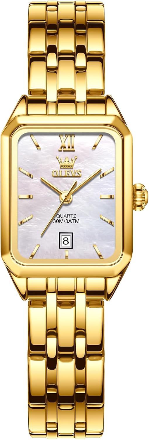 OLEVS Women’s Gold Stainless Steel Watch, Small Square Face Diamond Decorated Ladies Watch, Luxury Analog Quartz Women Dress Watch, Fashion Calendar Date Waterproof Wrist Watch for Women OLEVS Women’s Gold Stainless Steel Watch, Small Square Face Diamond Decorated Ladies Watch, Luxury Analog Quartz Women Dress Watch, Fashion Calendar Date Waterproof Wrist Watch for Women
