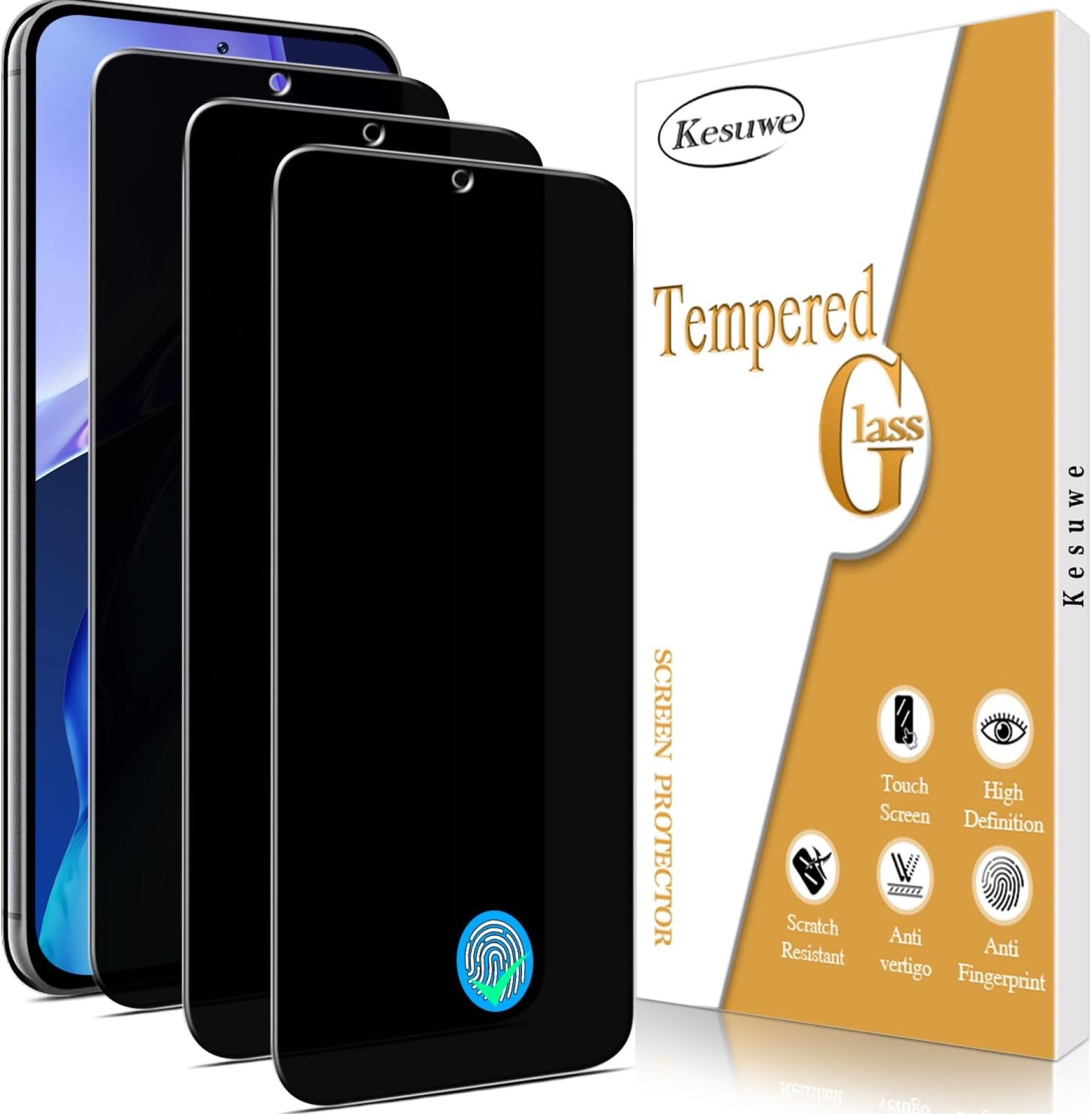 Kesuwe [3 Pack Privacy Screen Protector for Samsung Galaxy S23, Fingerprint Unlock, Anti Spy, Anti Scratch, 9H Hardness, HD Clear, Ultra Resistant, Bubble Free, Case Friendly, Easy Installation Kesuwe [3 Pack Privacy Screen Protector for Samsung Galaxy S23, Fingerprint Unlock, Anti Spy, Anti Scratch, 9H Hardness, HD Clear, Ultra Resistant, Bubble Free, Case Friendly, Easy Installation