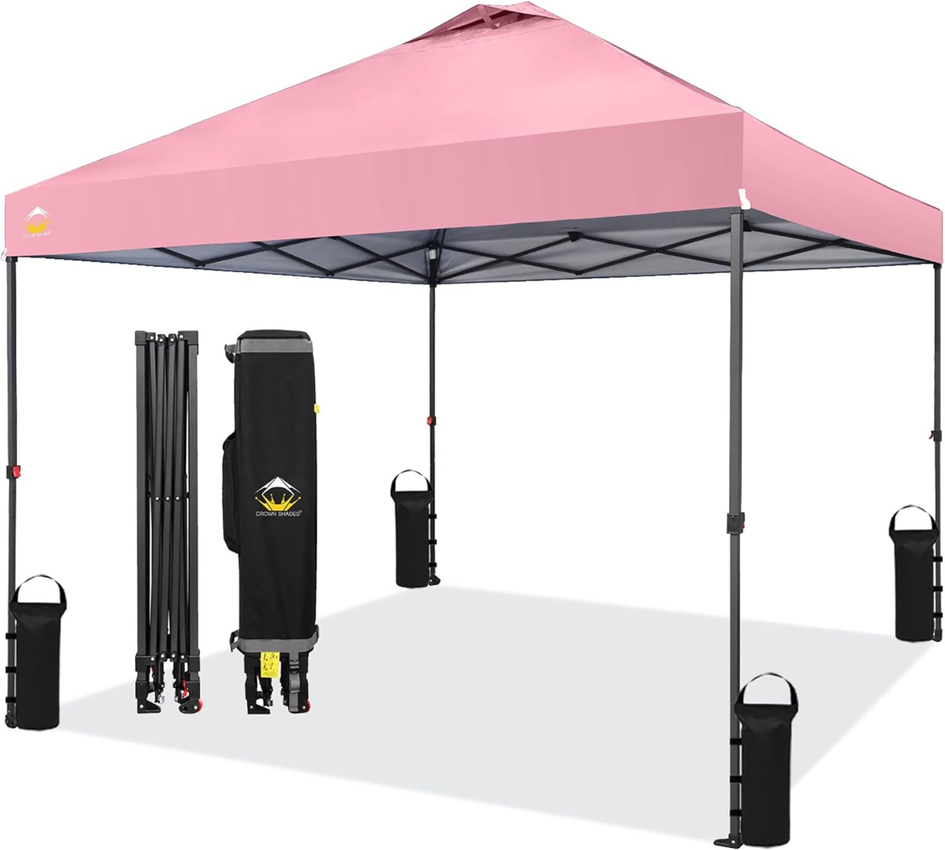 CROWN SHADES 10×10 Pop Up Canopy – Beach Tent with One Push Setup – Outdoor Canopy Tent with STO-N-Go Cover Bag for Events, Parties, Silver Coated Top, 3 Height & 4 Sand Bags, Pink CROWN SHADES 10×10 Pop Up Canopy – Beach Tent with One Push Setup – Outdoor Canopy Tent with STO-N-Go Cover Bag for Events, Parties, Silver Coated Top, 3 Height & 4 Sand Bags, Pink