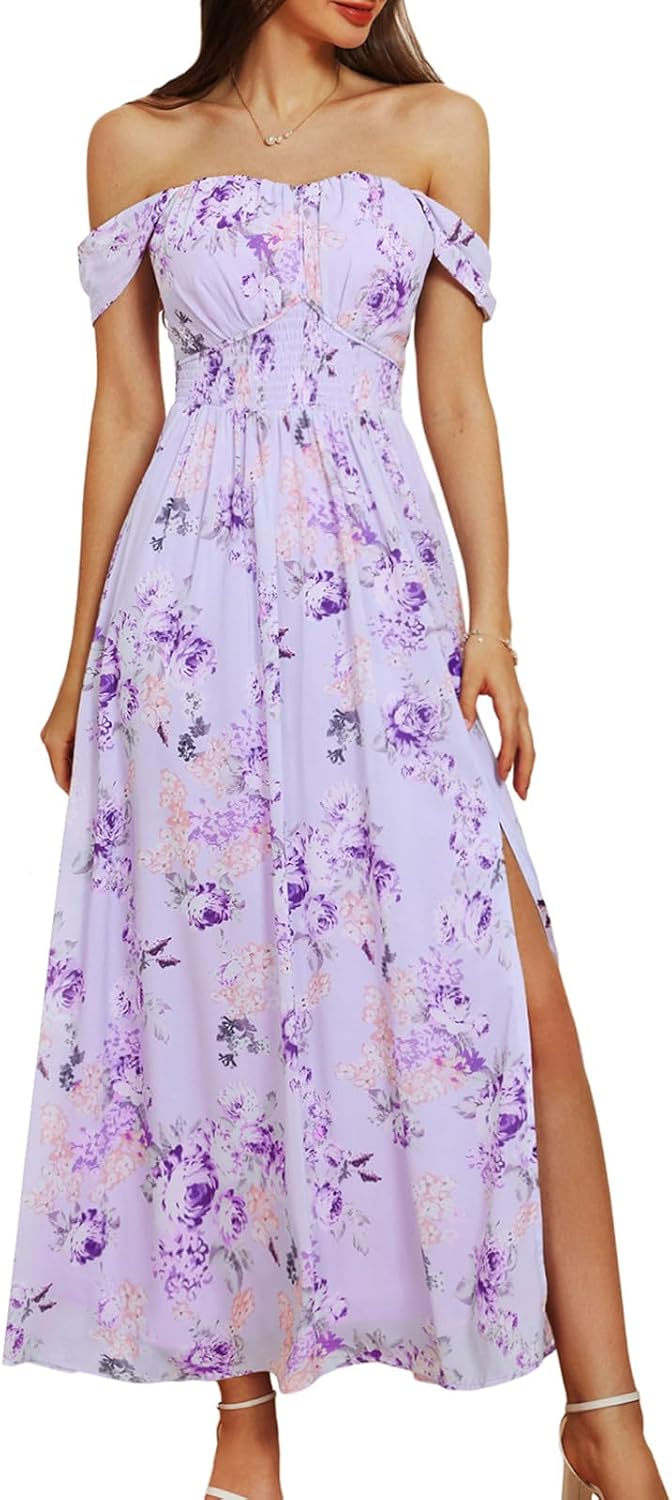 GRACE KARIN 2024 Women’s Summer Floral Print Flowy A Line Maxi Dresses Sleeveless Smocked Off Shoulder Dress GRACE KARIN 2024 Women’s Summer Floral Print Flowy A Line Maxi Dresses Sleeveless Smocked Off Shoulder Dress