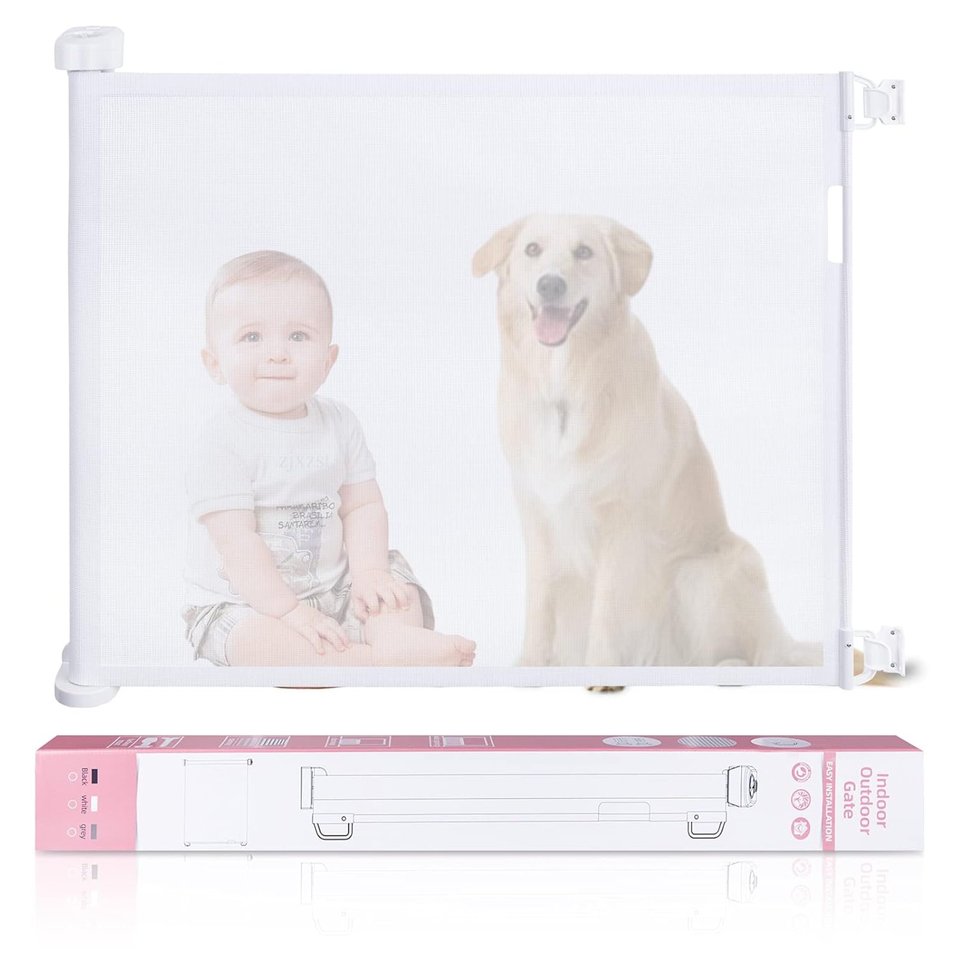 Babepai Retractable Baby Gates for Stairs, Dog Gates for Doorways, Mesh Baby Gate Extends to 72″ Wide 34″ Tall, Pet Gate Indoor Use for Hallways, Porch, Patio, Outdoor – White Babepai Retractable Baby Gates for Stairs, Dog Gates for Doorways, Mesh Baby Gate Extends to 72″ Wide 34″ Tall, Pet Gate Indoor Use for Hallways, Porch, Patio, Outdoor – White