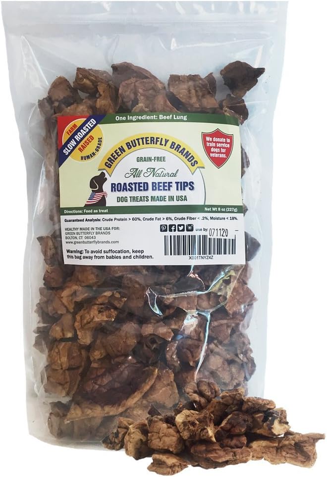Beef Dog Treats – Made in USA Only – All Natural, Meaty Beef Tips – Premium Slow Roasted American Beef – Grass Fed, Farm Raised – Crunchy, Grain Free Training Treat, 8 Ounces Beef Dog Treats – Made in USA Only – All Natural, Meaty Beef Tips – Premium Slow Roasted American Beef – Grass Fed, Farm Raised – Crunchy, Grain Free Training Treat, 8 Ounces
