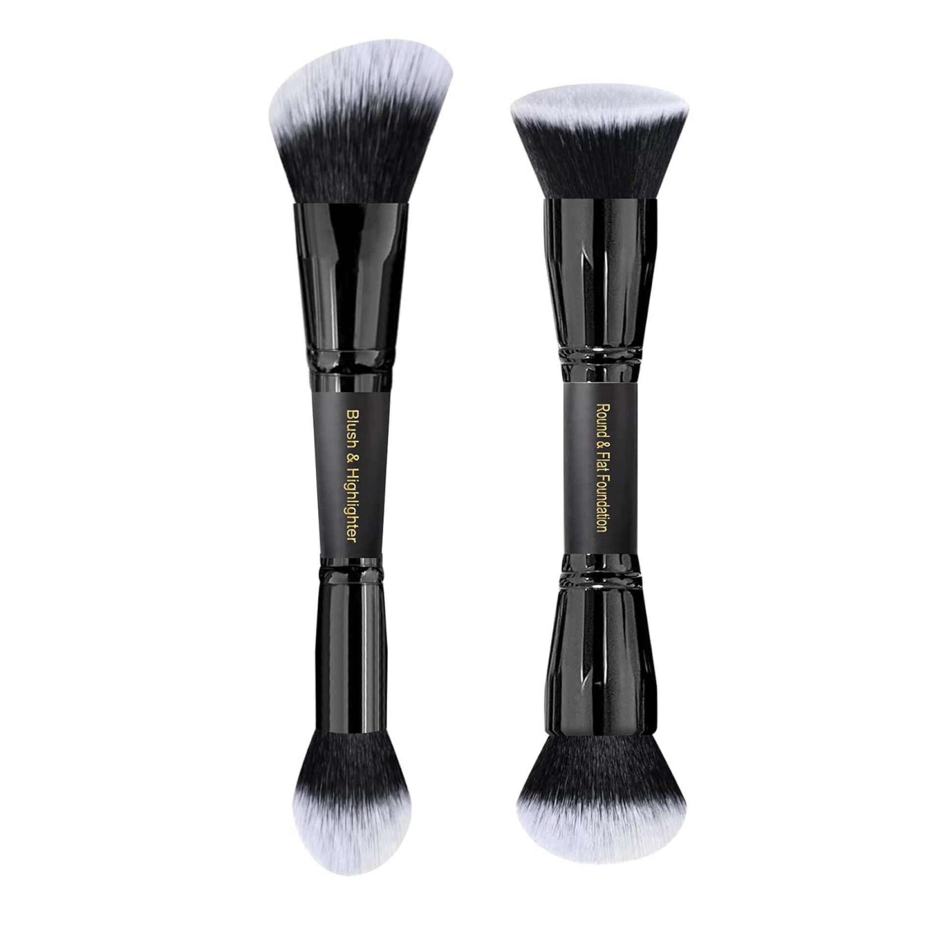 LORYP Black Makeup Brushes 2Pcs Duo End Foundation Powder Brush Set, Blush & Highlighter Brush and Round & Flat Foundation Brush LORYP Black Makeup Brushes 2Pcs Duo End Foundation Powder Brush Set, Blush & Highlighter Brush and Round & Flat Foundation Brush