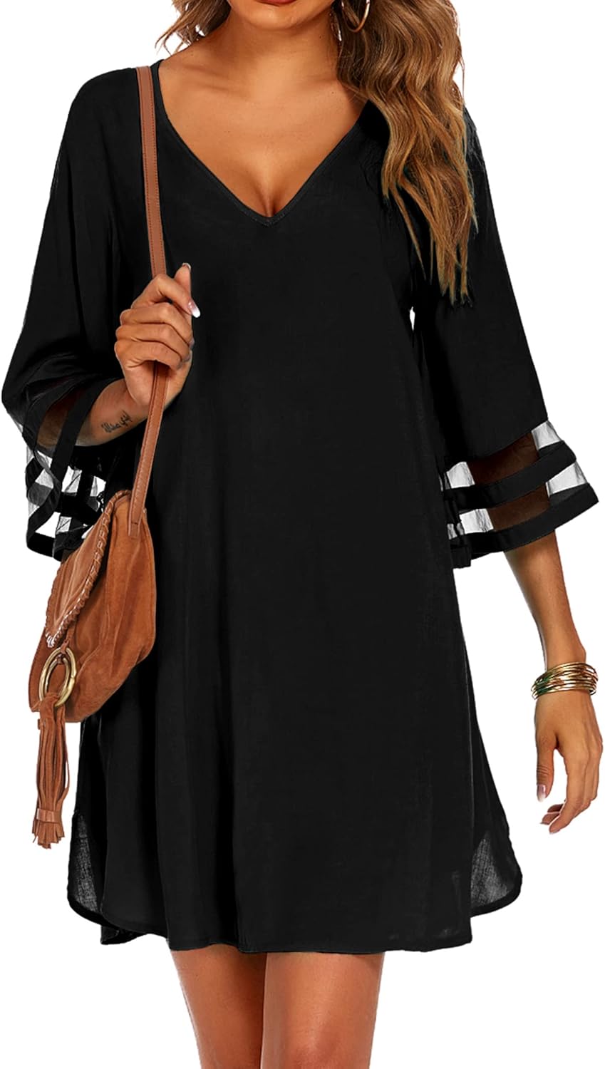 Ekouaer Women’s Swimsuit Cover Up 3/4 Bell Sleeve Beachwear Coverups Deep V-Neck Bikini Beach Dress S-3XL Ekouaer Women’s Swimsuit Cover Up 3/4 Bell Sleeve Beachwear Coverups Deep V-Neck Bikini Beach Dress S-3XL