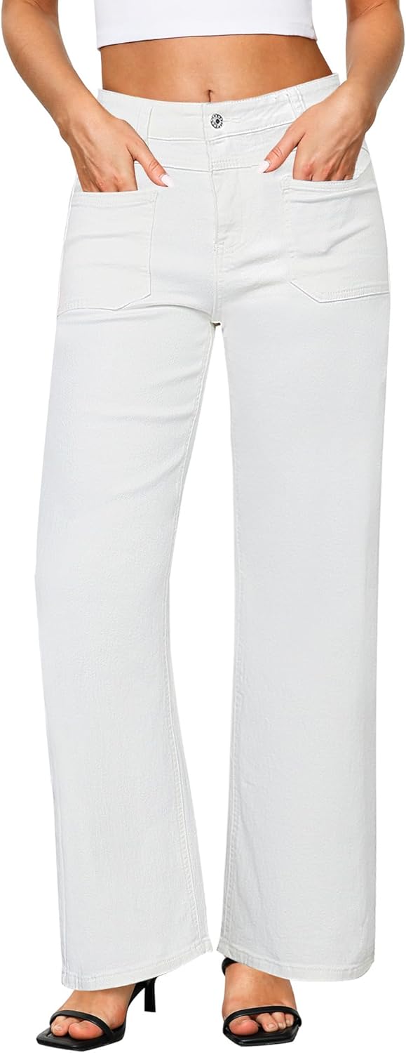 GRAPENT Wide Leg Jeans for Women Trendy High Waisted Loose Straight Leg Stretchy Retro Denim Pants with Pouch Pockets GRAPENT Wide Leg Jeans for Women Trendy High Waisted Loose Straight Leg Stretchy Retro Denim Pants with Pouch Pockets
