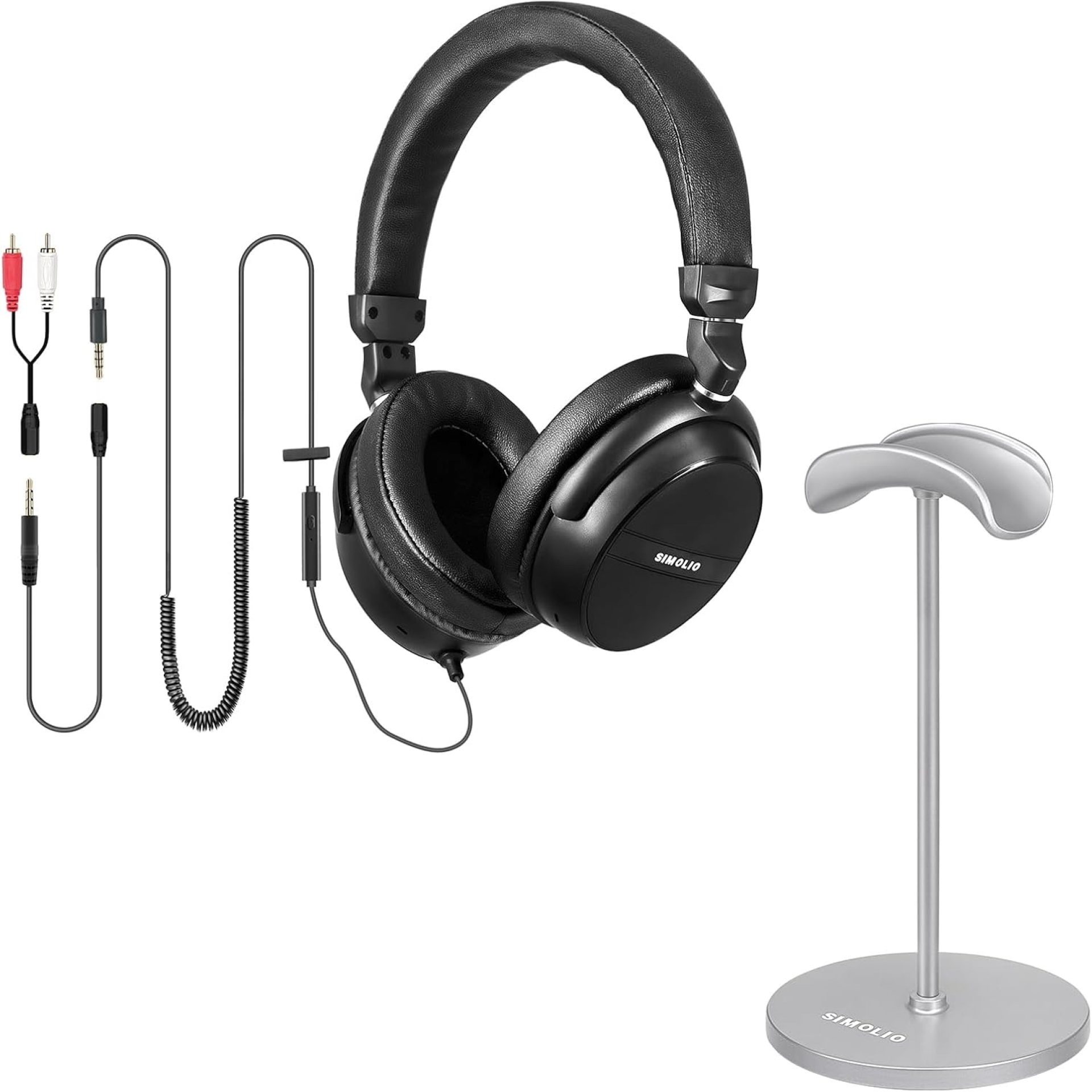 SIMOLIO Long Cord Headphones for TV and PC with Headset Stand, 21.6FT/6.6M Extended Cable with Clip, RCA & 3.5mm AUX Audio, Fold-Flat Stereo Over Ear Wired TV Headphones with Volume Control and Mic SIMOLIO Long Cord Headphones for TV and PC with Headset Stand, 21.6FT/6.6M Extended Cable with Clip, RCA & 3.5mm AUX Audio, Fold-Flat Stereo Over Ear Wired TV Headphones with Volume Control and Mic